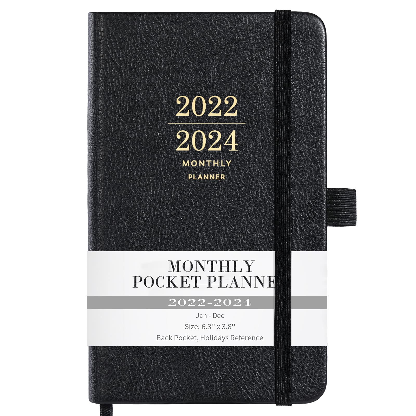 2022-2024 Monthly Pocket Planner - 6.3" × 3.8", Three Year Pocket Monthly Calendar, 36 Months Planner with Pen Hold, Jan. 2022 - Dec. 2024, Elastic Closure, Book Marks, Inner Pocket, Thick Paper