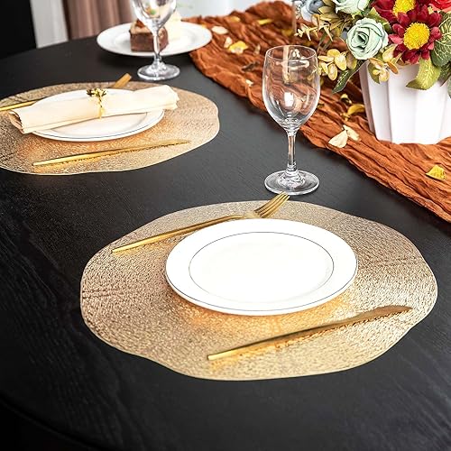 Miniatura 2 de Juego de 6 manteles individuales redondos dorados, manteles individuales redondos de vinilo a granel de 15 pulgadas, manteles individuales para