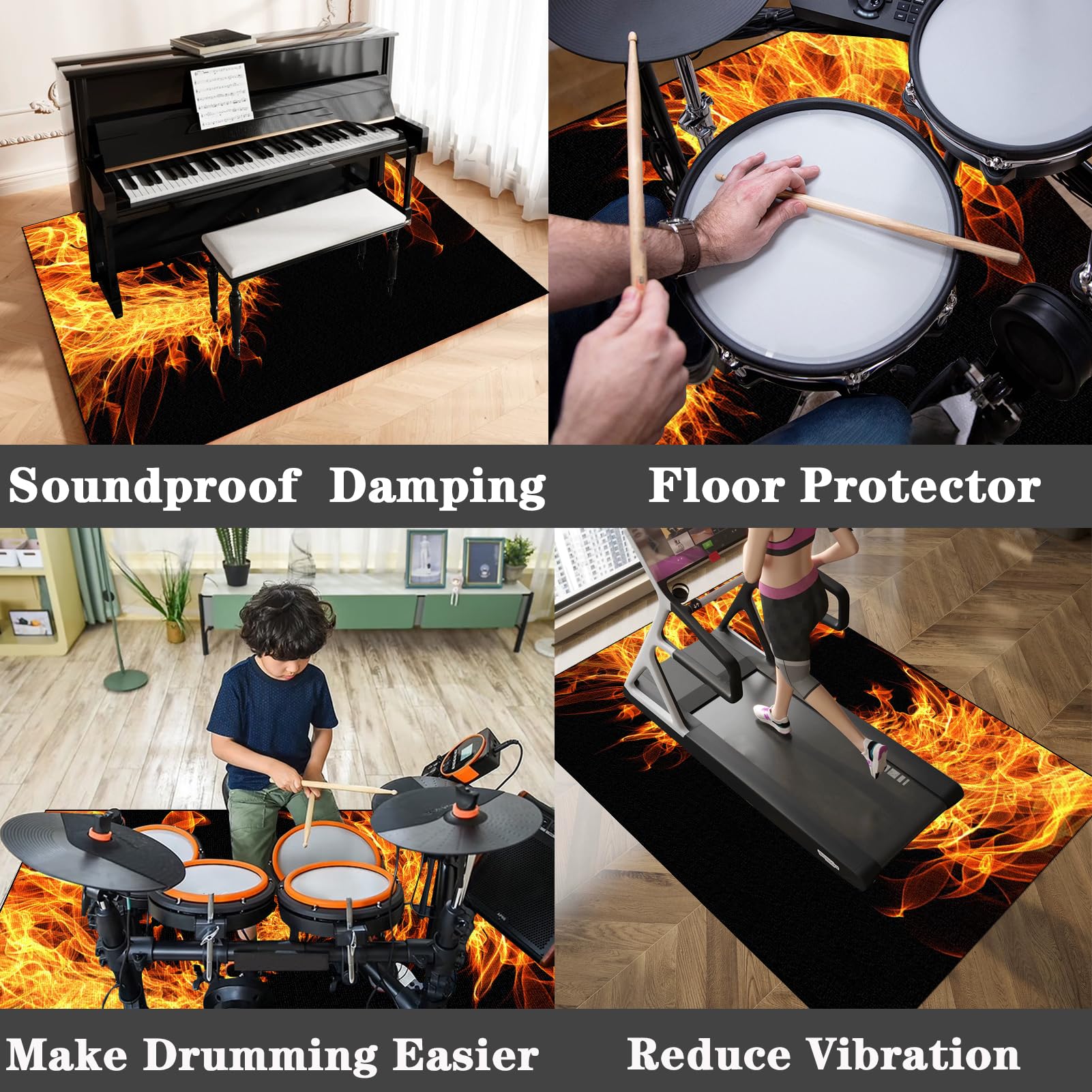EYKWKB 120 x 70 cm Drumtapijt Drummat Geluiddichte Mat Geluidsabsorberende Drum Tapijten voor Bass Drums Snare Elektronische Jazz Drum Kit Muziekinstrument Mat Professionele Rechthoek Anti Trillingen
