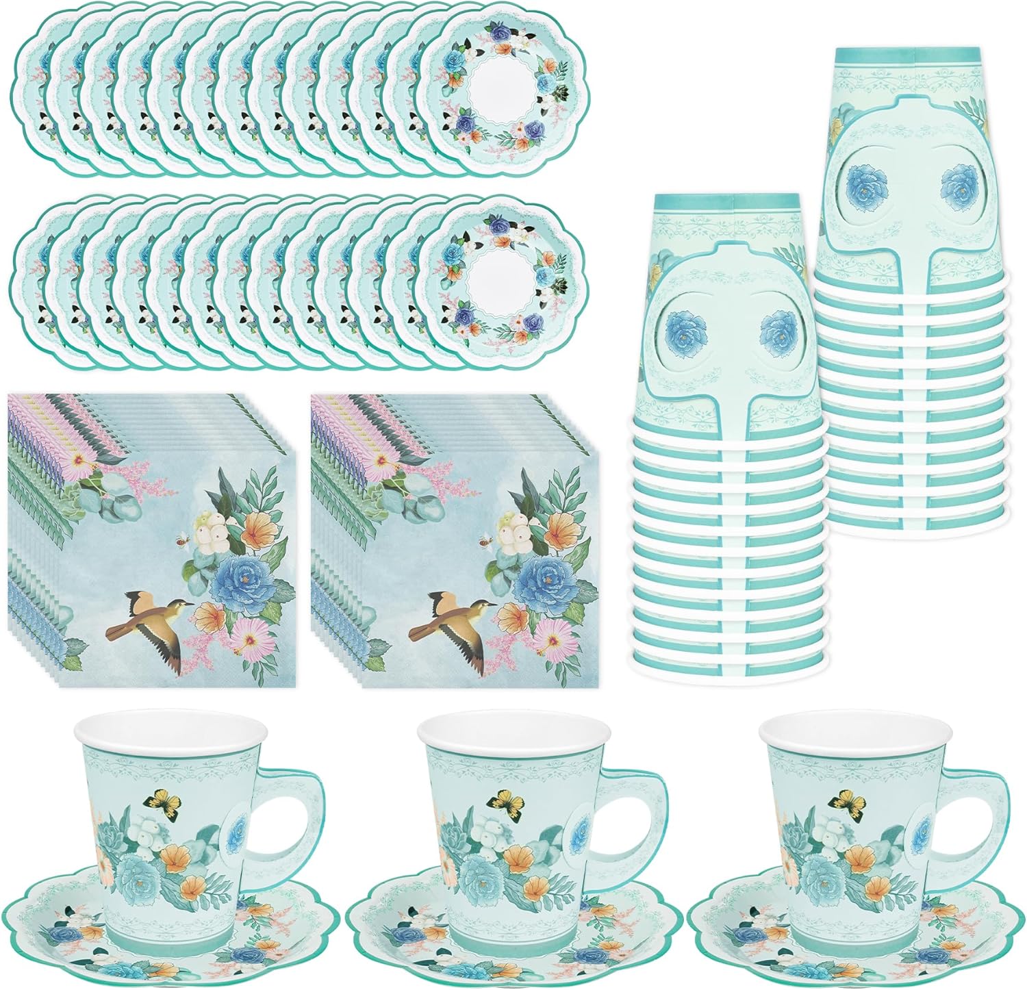 Disposable Tea Party Cups Floral Tea Cup and Saucer Set Paper Tea