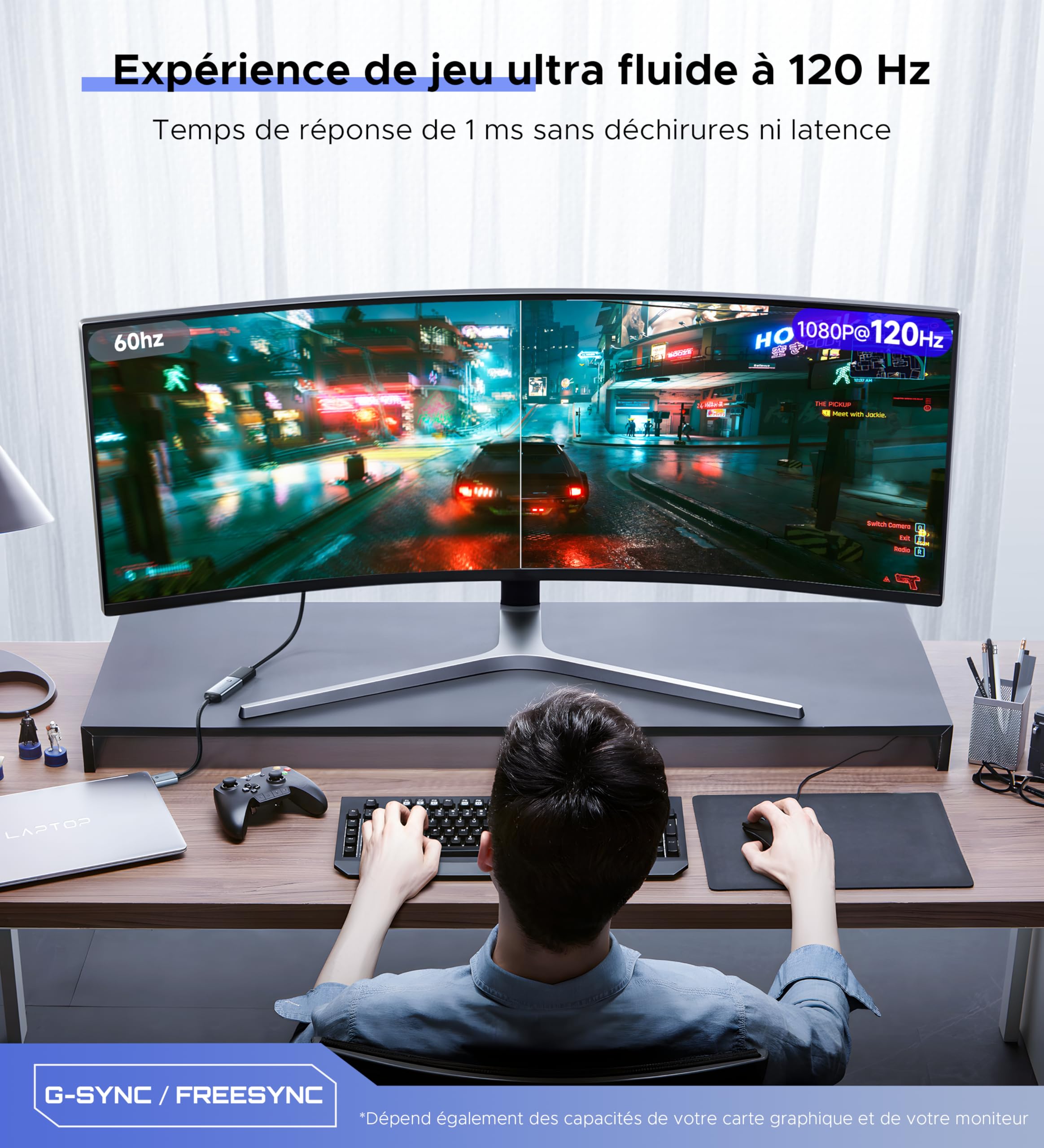 WARRKY Adaptateur DisplayPort vers HDMI 4K, Convertisseur DP 1.2 vers HDMI 1.4 Nylon Tressé pour Lenovo, HP, Dell, ASUS - Gris
