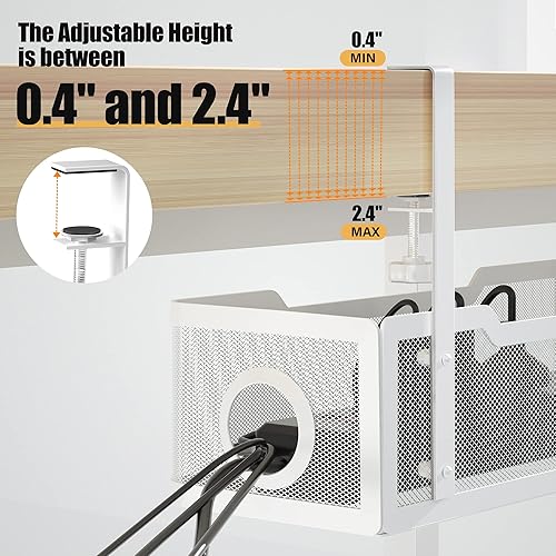 Miniatura 2 de Cinati - Bandeja organizadora de cables para colocar debajo del escritorio, con abrazadera, no daña el escritorio y no se necesita taladro, para