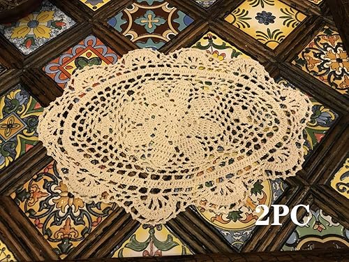 Miniatura 8 de janef Manteles individuales de algodón hechos a mano de ganchillo blancos de 11 x 15 pulgadas, 2 unidades