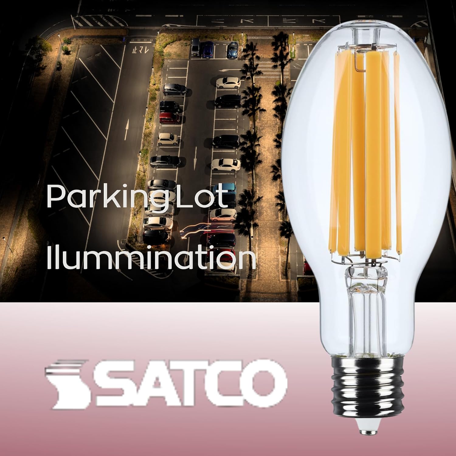 Satco S13186 28W LED HID Replacement Bulb, ED28, 2200K Warm White, 4200 Lumens, Extended Mogul Base (EX39), Clear Lens, 120-277V, Ballast Bypass, IP65 Wet Rated, Enclosed Fixture Approved