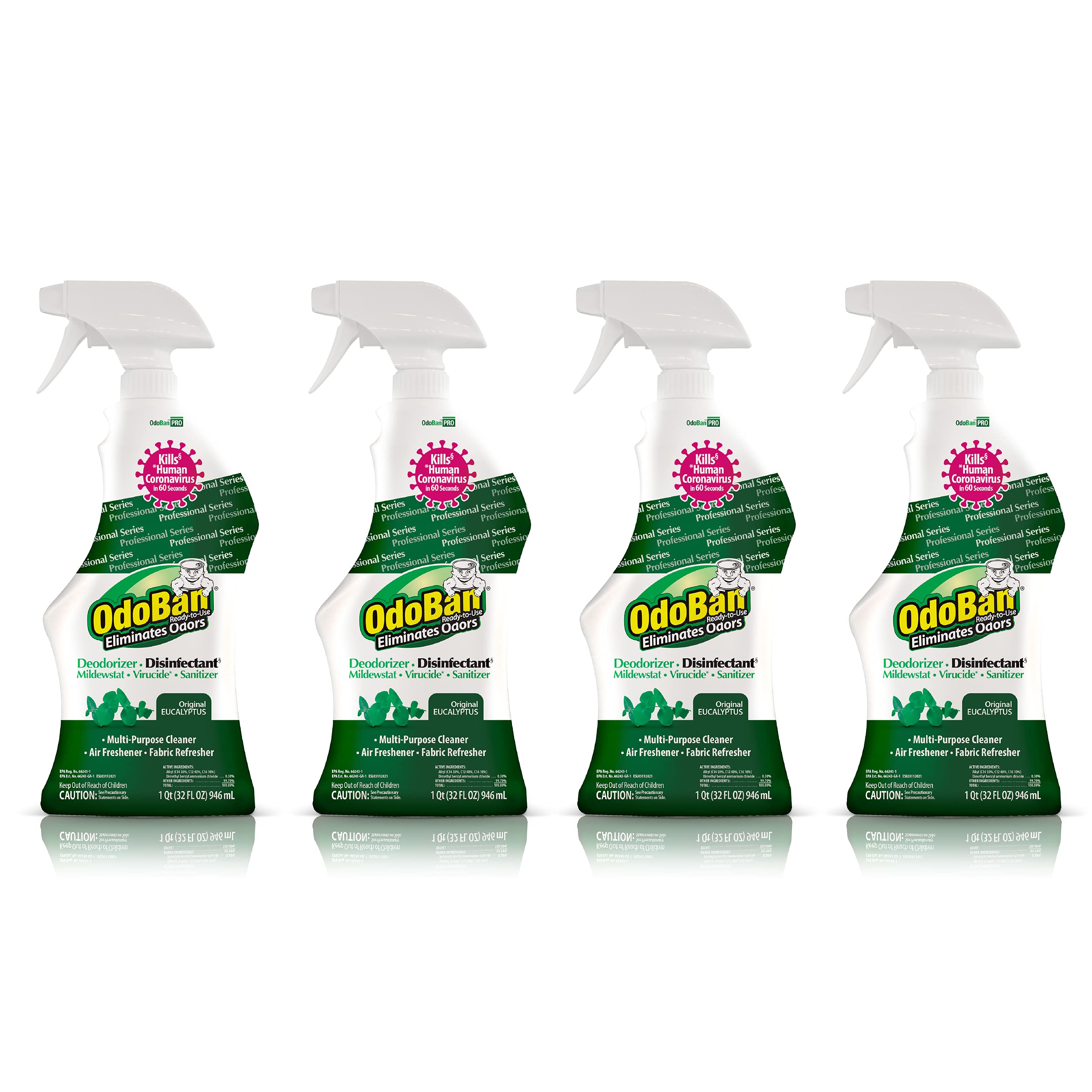 OdoBan Professional Disinfectant and Odor Eliminator Ready-to-Use Spray, 4-Pack, 32 Ounces Each, Original Eucalyptus Scent