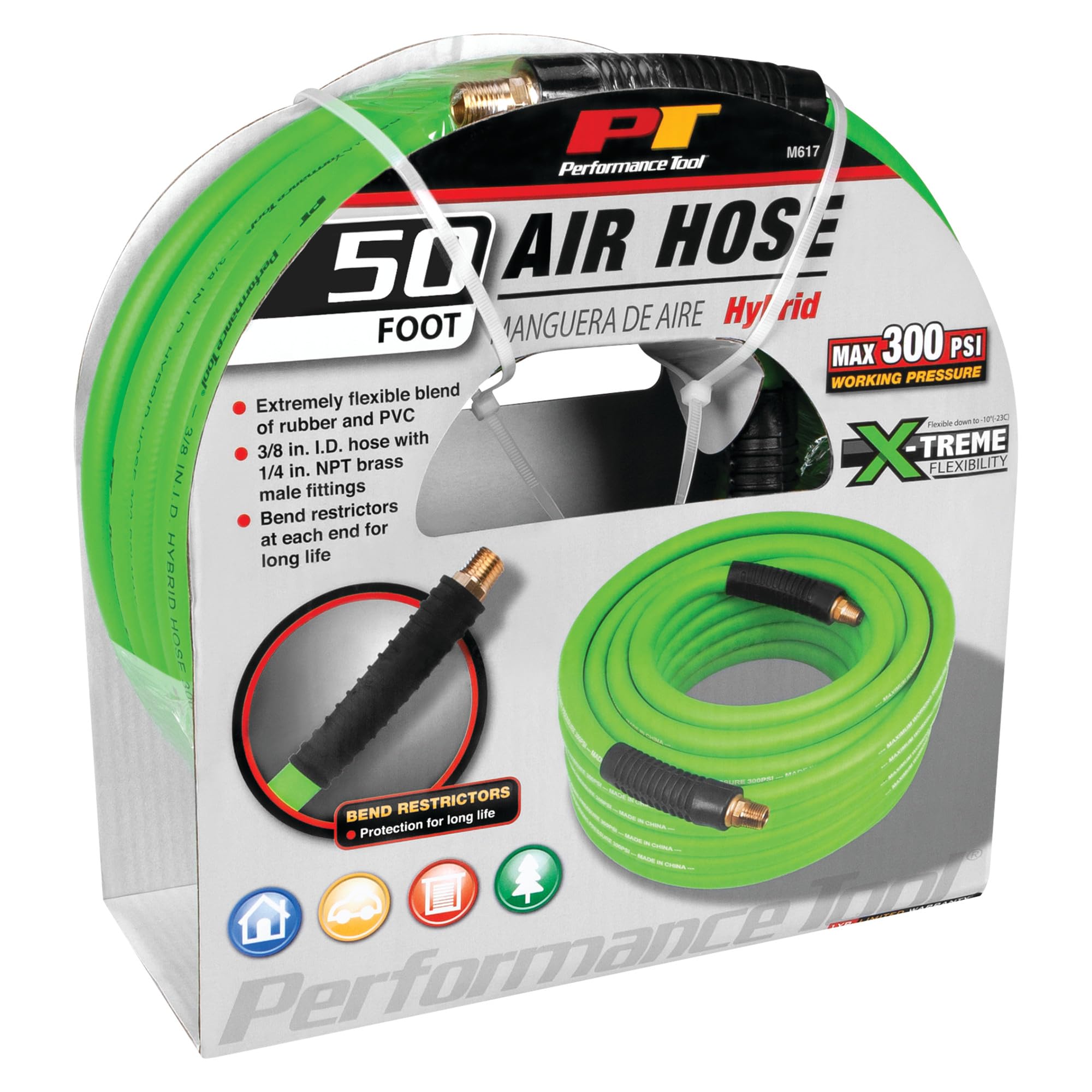 Performance Tool M617 Hybrid Air Hose - Durable and Flexible 3/8-Inch x 50ft Hose for Maximum Performance and Efficiency in Air Compressors and Tools