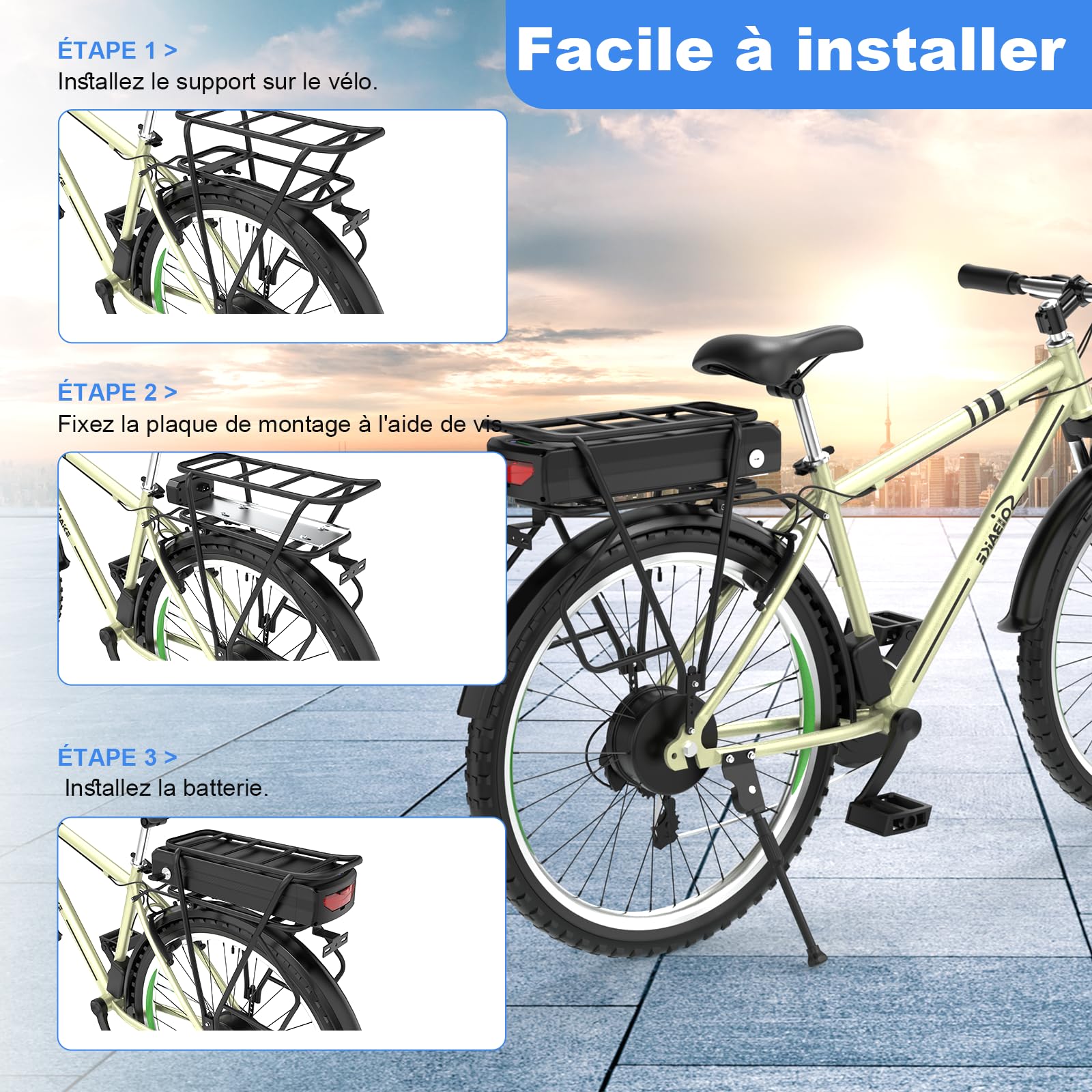 52V 30Ah Batterie Velo Electrique pour Porte-Bagages arrière avec BMS 50A, Chargeur Rapide 4A, Batterie 52V Lithium ION pour vélo électrique pour Roue de Conversion Bafang 0-1800W et Autres Moteurs