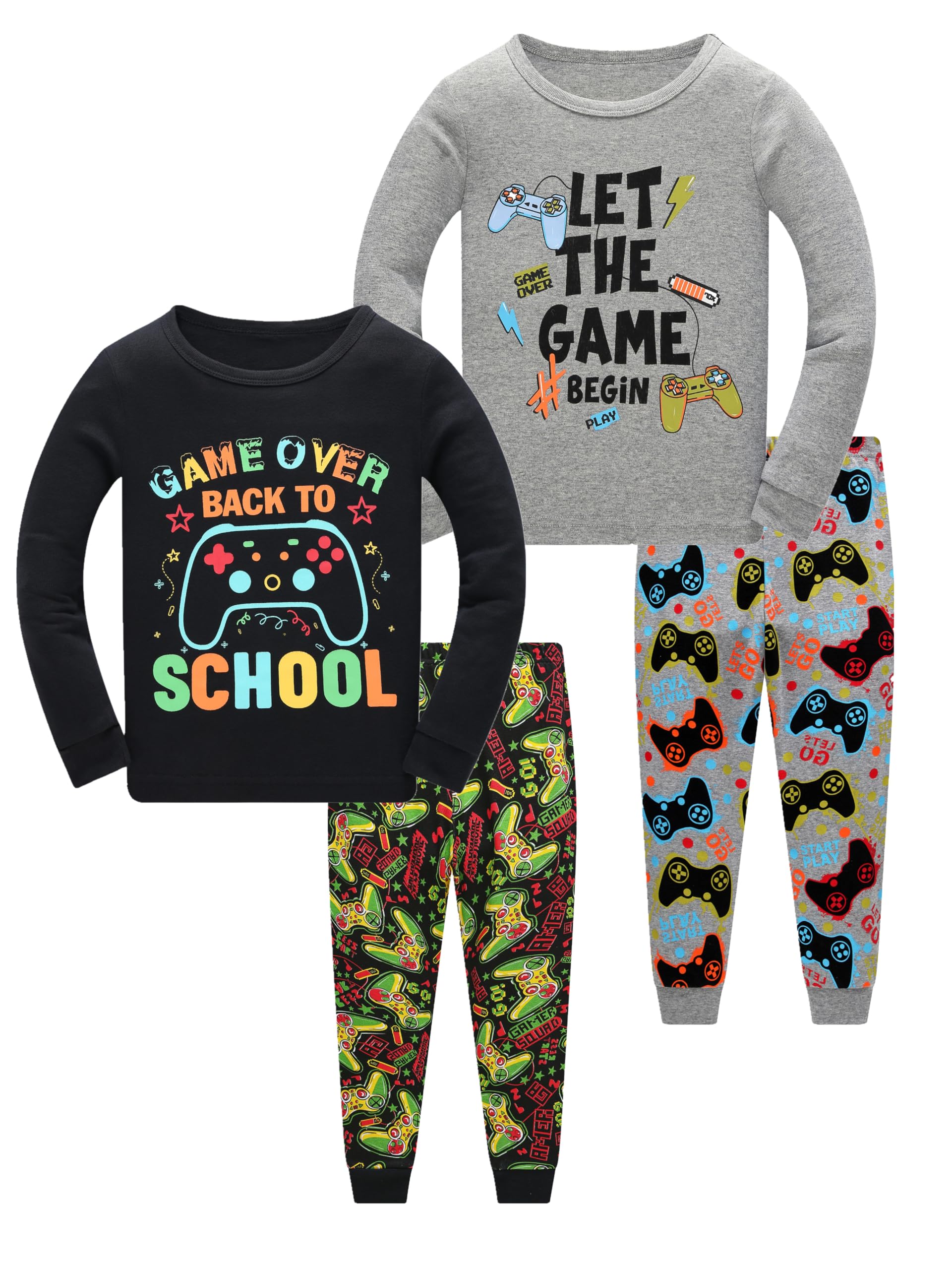 SOIBEEN Pyjamas für Jungen Dinosaurier Nachtwäsche Baumwolle Kleinkind Kleidung Kinder Nachtwäsche Langarm PJs Set 4-teiliges Outfit 1-12 Jahre
