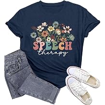 Womens Speech Therapy Shirt Speech Language Pathologist T-Shirts Floral SLP Professionals Tee Tops