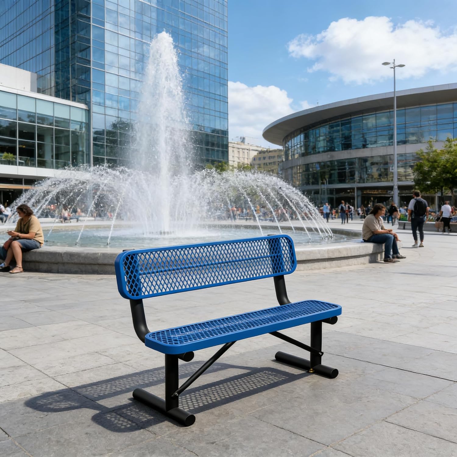 4 Feet Park Benches for Outside,Heavy Duty Patio Garden School Commercial Benches,Weatherproof Outdoor Bench Metal Picnic Bench, Outdoor Steel Bench with Backrest,48x23.2x32.5inch (Blue, 4FT)