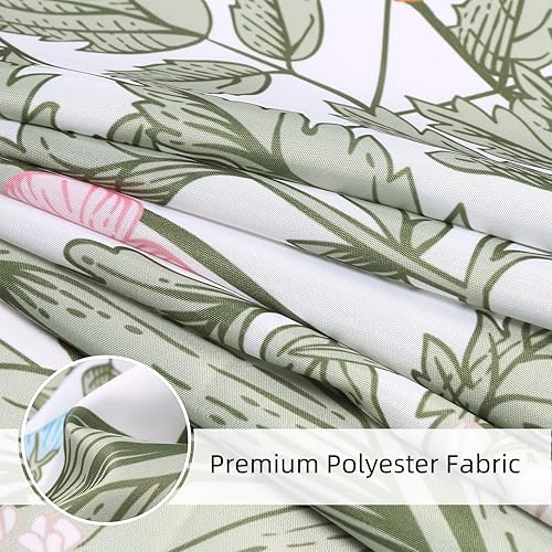 Miniatura 3 de ROCK CLOUD Cortina de ducha floral de tela con flores de acuarela con 12 ganchos, patrón de hojas botánicas decorativas, lavable a máquina, 72 x 72