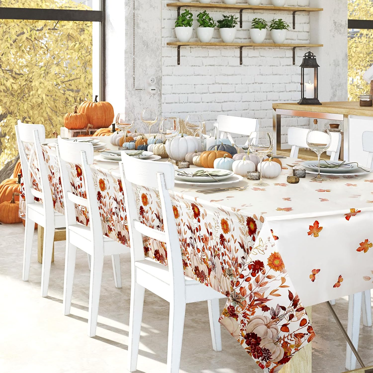 Newwiee 4 Pcs Fall Tablecloth Thanksgiving Plastic Tablecloths Pumpkin Wild Floral Disposable Table Cloth Rectangle Fall Rectangle Table Cover for Autumn Harvest Party, 108 x 54 Inch