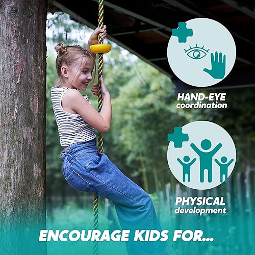 Miniatura 4 de TURFEE Columpio de árbol para niños, árbol de cuerda de escalada azul con plataformas y asiento de disco, asiento de un solo disco y cuerda de