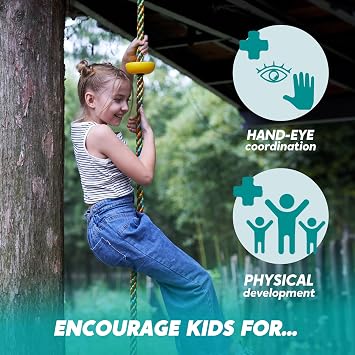 TURFEE Climbing Rope Tree Kids Swing with Platforms and Disc Swings Seat,Outdoor Indoor Backyard Playground Swingset Accessories Single Disk 6 Ft Outdoor Climbing Rope,Carabiner &4 Ft Tree Strap