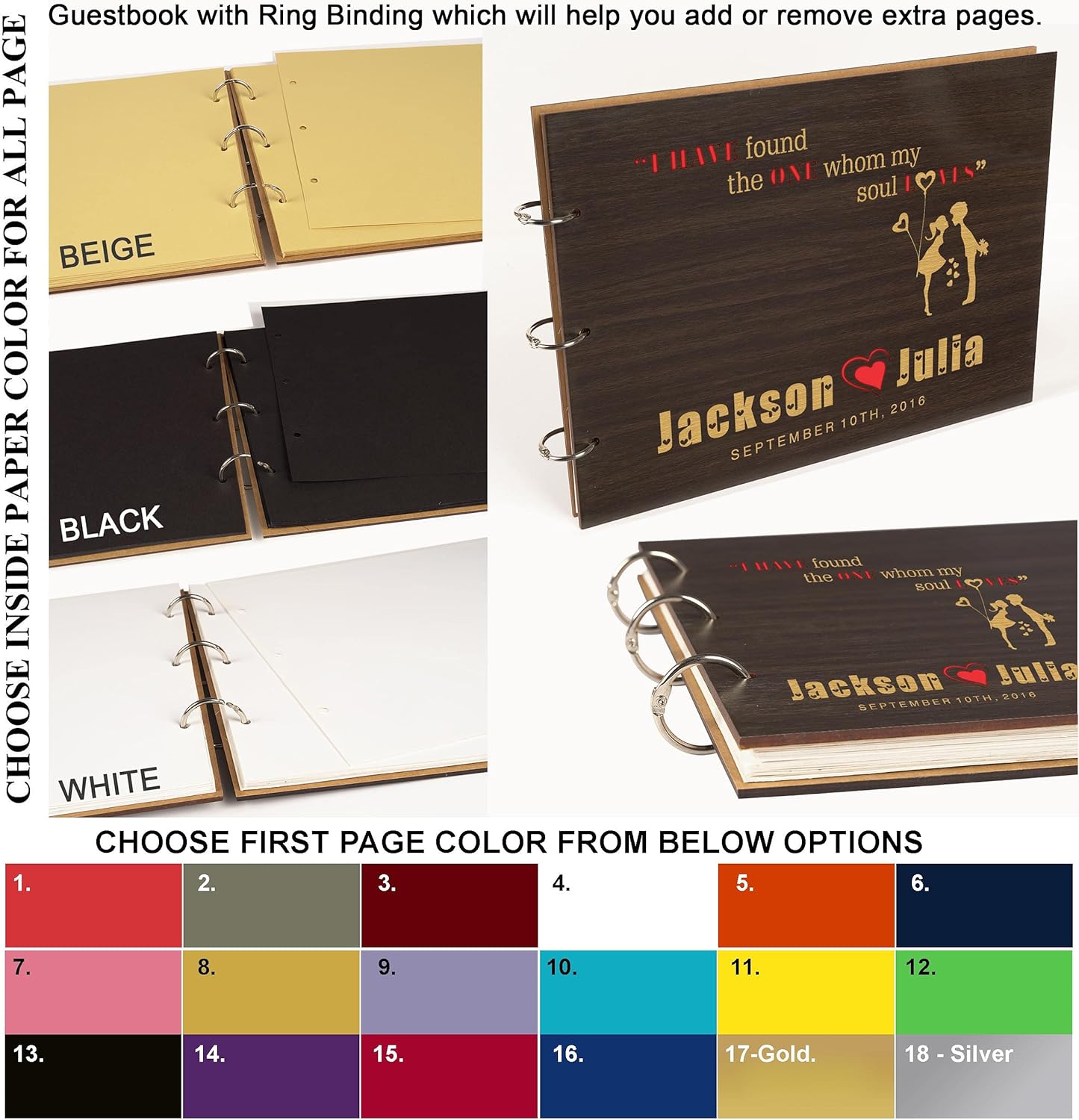 Darling Souvenir Personalized Engraved Laser Cut Wedding Guest Book Wooden Cover Sign-in Book Registry Guestbook Scrapbook-VR