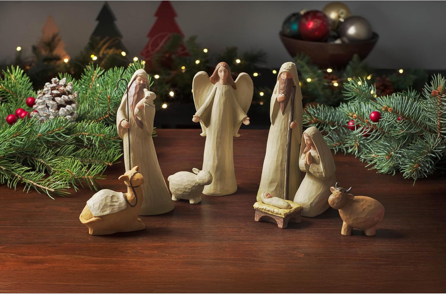 Christian Art Gifts 8 Piece Christmas Tabletop Nativity Set, Home & Kitchen Décor, Sturdy Elegant Resin Holiday Figurines, Sandstone Finish, Angel, Animals, Shepherd, Multicolor