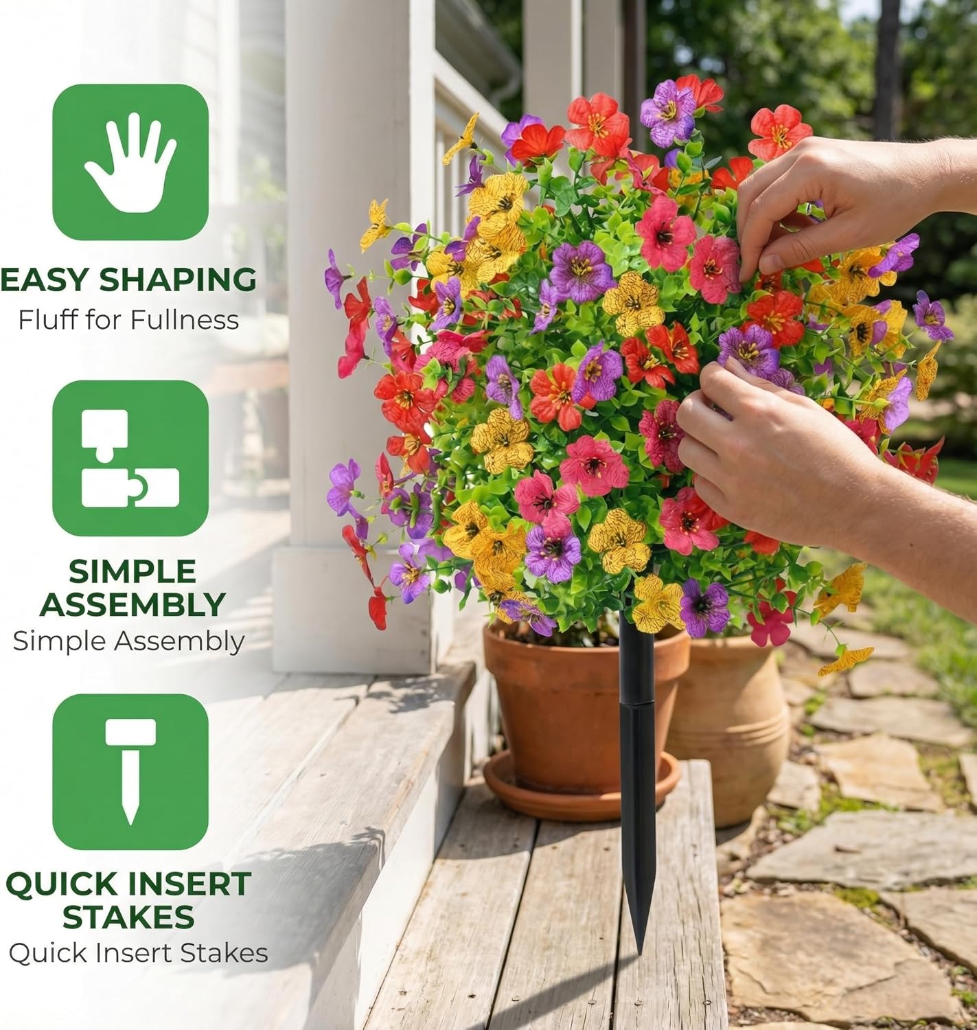 23.6" Artificial Boxwood Topiary Ball Tree with Colorful Violet, Set of 2 Artificial Shrubs with Ground Spike for Outdoor Indoor, UV Resistant Fake Bushes for Front Garden Porch Decor