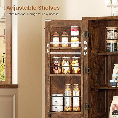 Vista 23 de usikey Armario de despensa de cocina de 72 pulgadas, armario alto de almacenamiento con 4 puertas y 1 cajón, armario independiente con 6 estantes