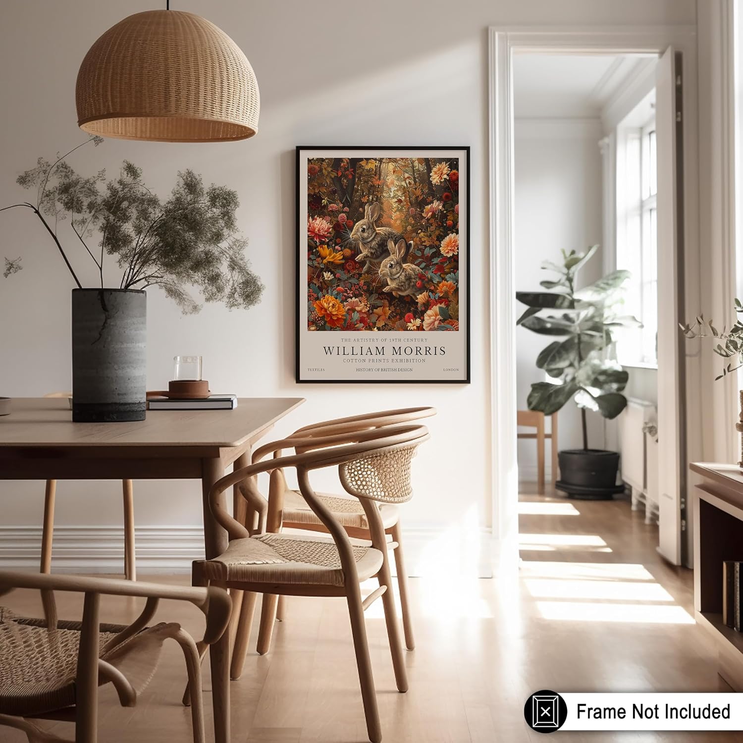 Poster Master William Morris Poster - Bunnies in the Forest Print - Rabbit Art - Botanical Art - Exhibition Artwork - Floral Piece - Farmhouse Illustration - Aesthetic Living Room Decor - 8x10 UNFRAMED Wall Print