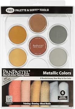 PanPastel Artist Pastels by GOLDEN, Metallic Colors Set, 6 Color, Professional Artist Pastels, Unique Pan Format cake-like