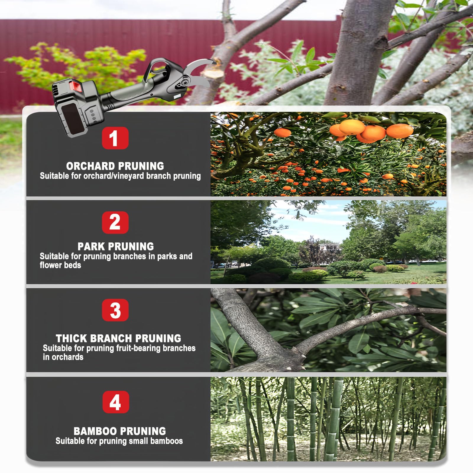 Tijeras De Podar Electricas con Pértiga,50mm Tijeras De Podar Telescopica Bateria 1-2 Baterías, Extender 2.15m, Potente Motor Sin Escobillas para Jardinería, Arboles Frutales 1battery