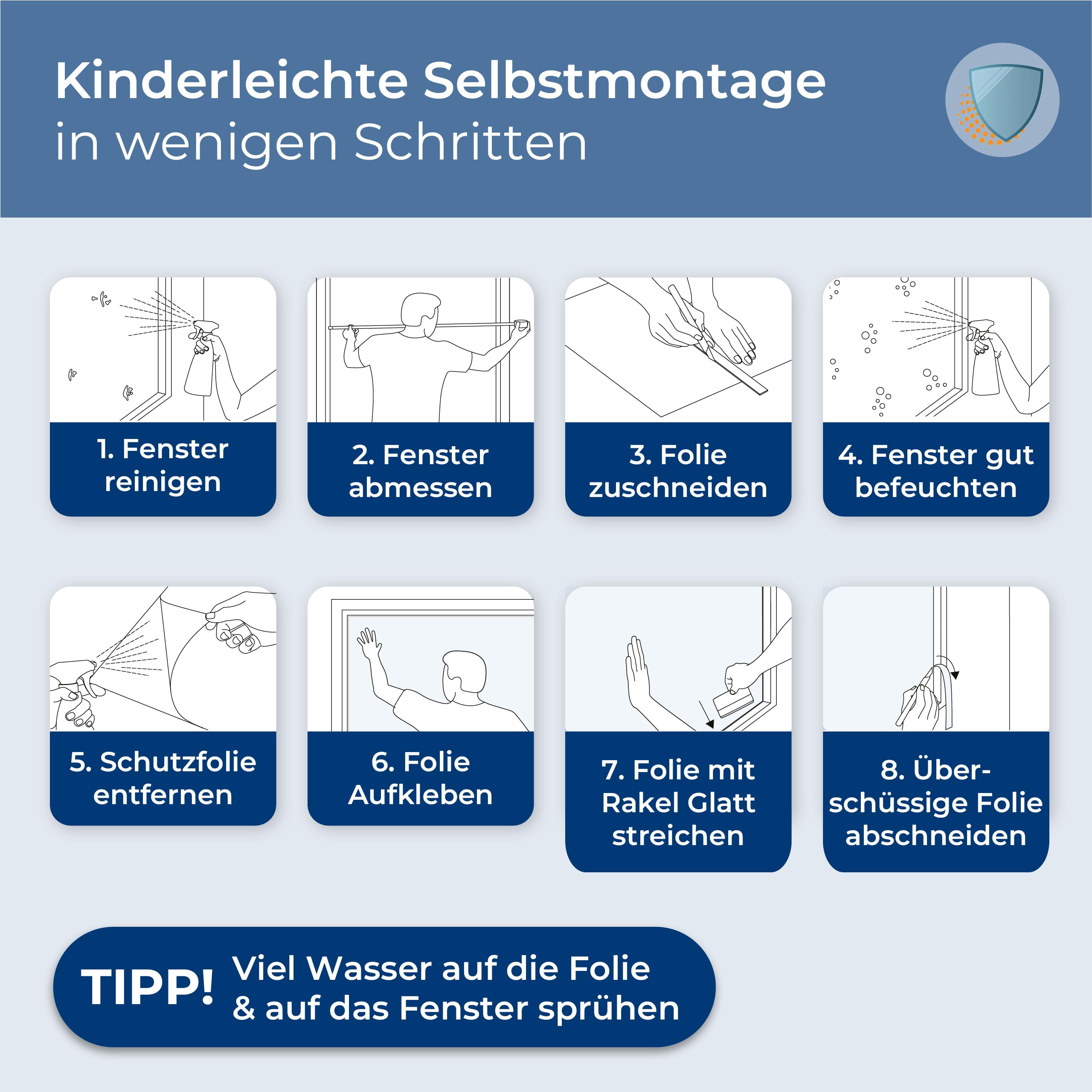 WindowShield® UV Sonnenschutzfolie für Fenster 90 x 200 cm selbstklebend blickdicht Hitzeschutzfolie