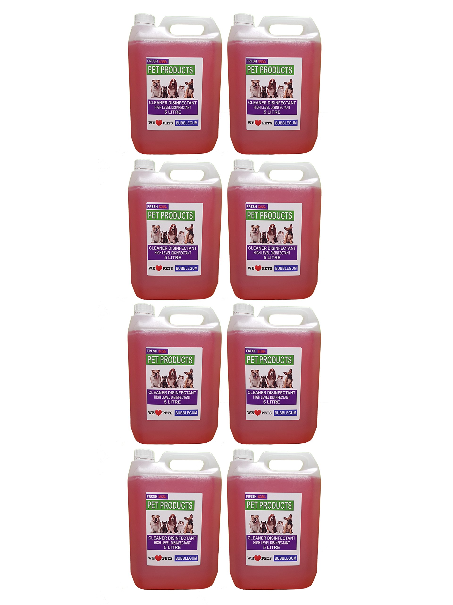 fesh! 4 x 5 LITRES - *BUBBLE GUM FRAGRANCE* PET/KENNEL DISINFECTANT & DEODORISER * FREE POST * OR MIX THE FOUR FRAGRANCE … (8 X 5 Litre)
