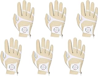 Men's Golf Glove Premium Synthetic Leather,Stable Grip,Six Pack（Left is Wear on Left Hand,Right is Wear on Right Hand） Four Colors to Choose from White/Sky/Beige/Red(Beige,S,Right)