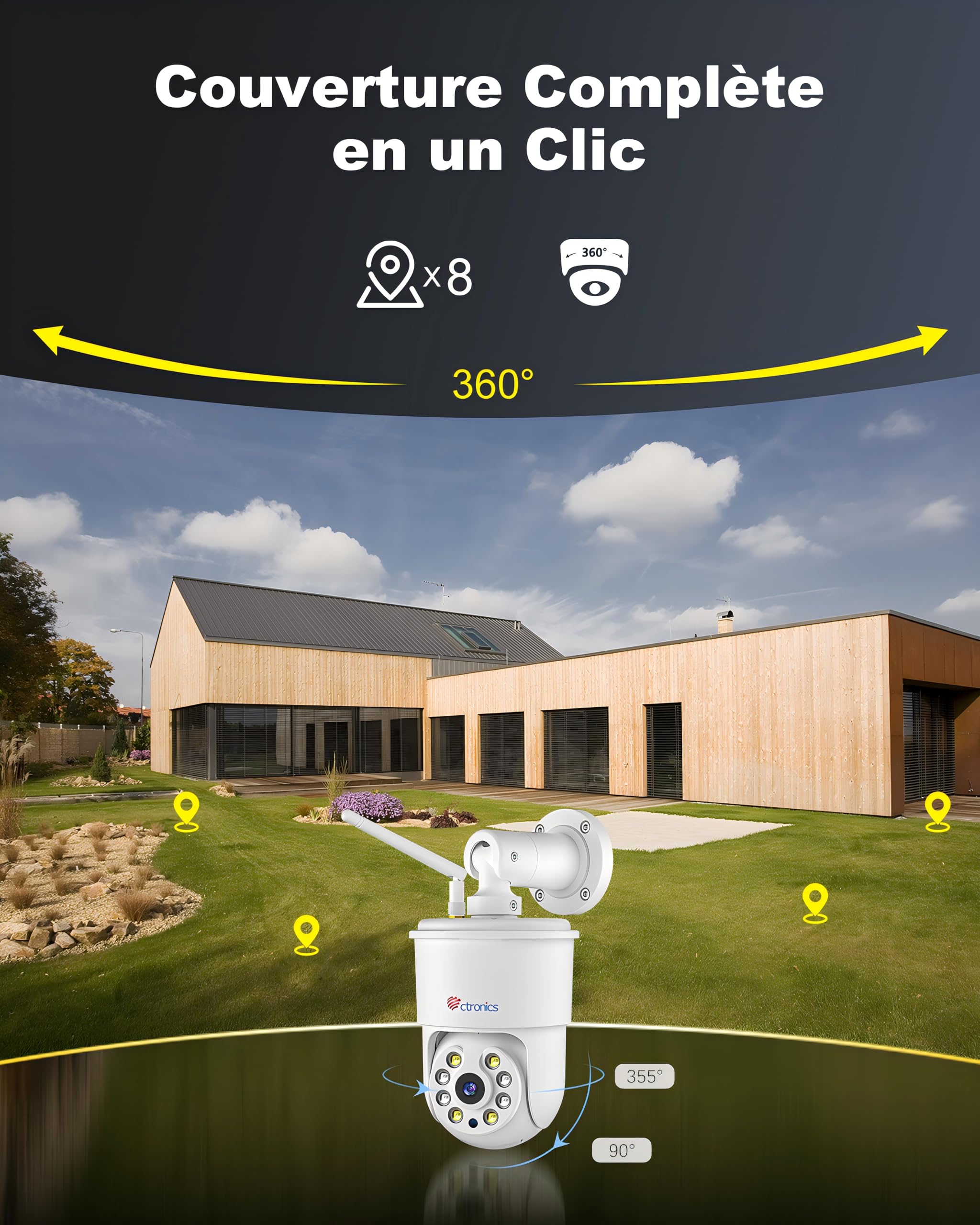 Ctronics 4K Caméra Surveillance WiFi Extérieure, Suivi Automatique, 256GB SD/Cloud, NVR/FTP, 2.4/5Ghz WiFi, Détection Humaine/Véhicule/Animal, Vision Couleur, PC/Smartphone, 24/7【Tout-Métal】