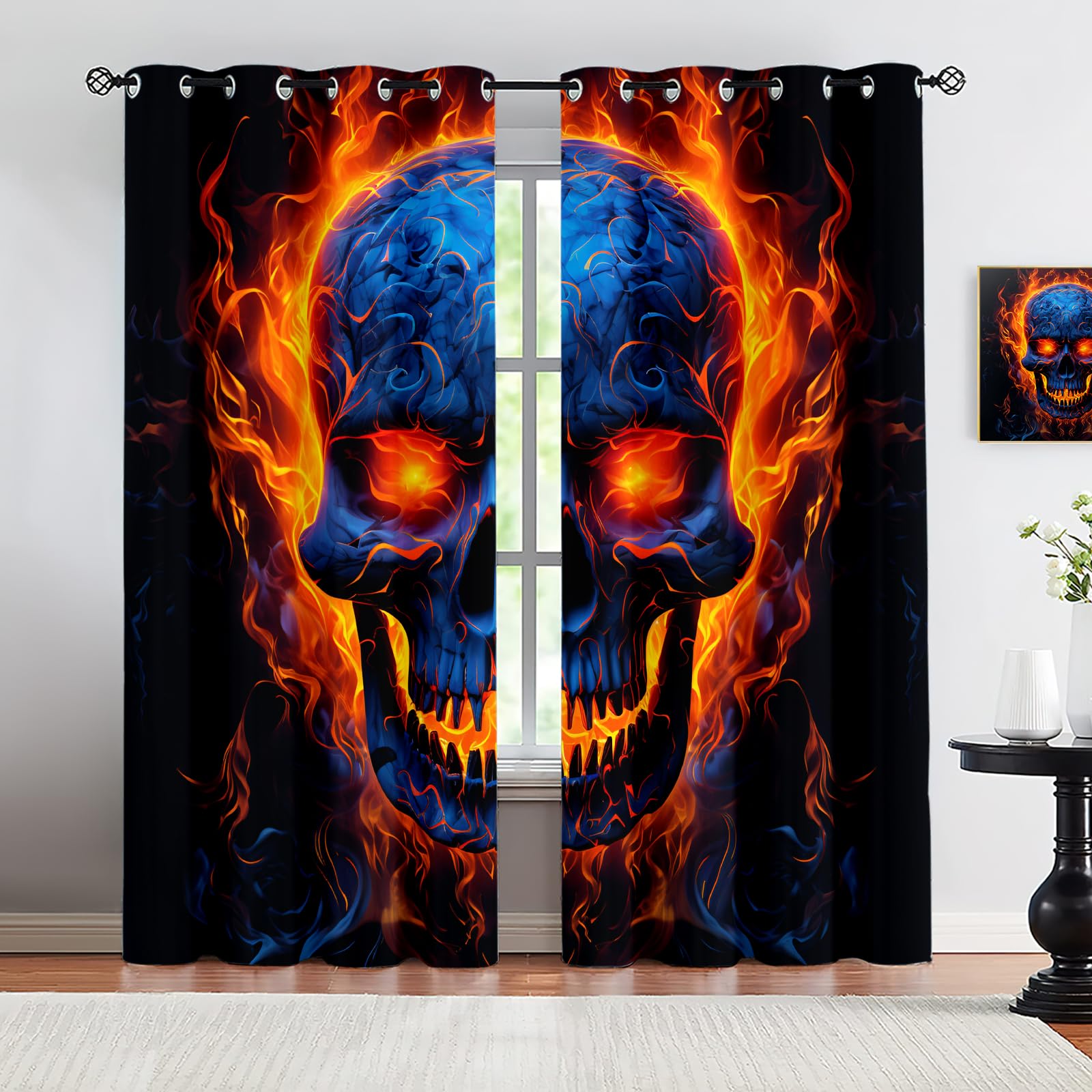 Rideaux occultants de salon haut de gamme motif tête de mort gothique rouge