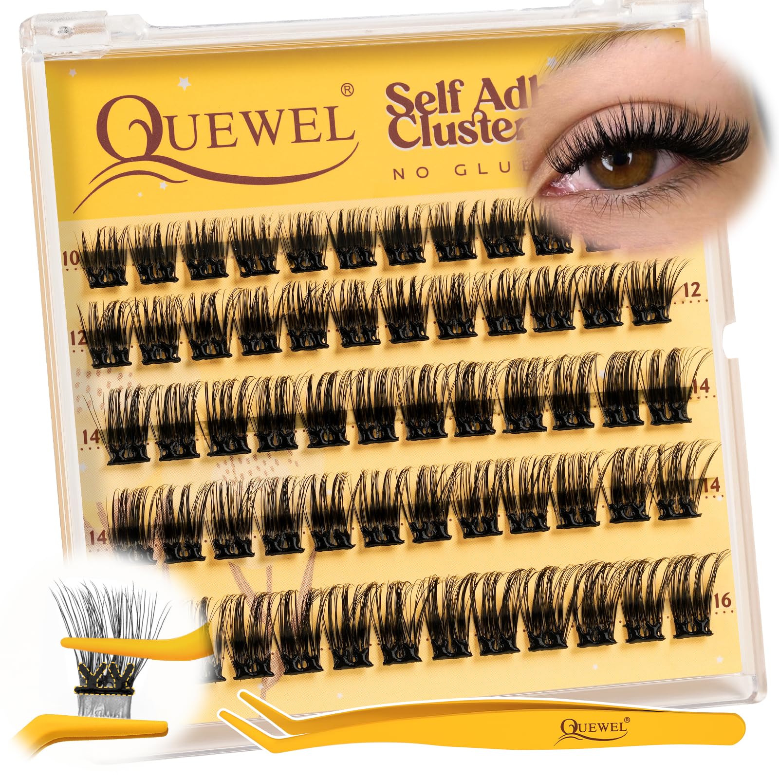 QUEWEL Extension Ciglia Autoadesive,Ciuffetti Ciglia Finte Mix 10-16 MM, 60 ciglia riutilizzabili per principianti, senza colla,Uso fai da te.(DH04)