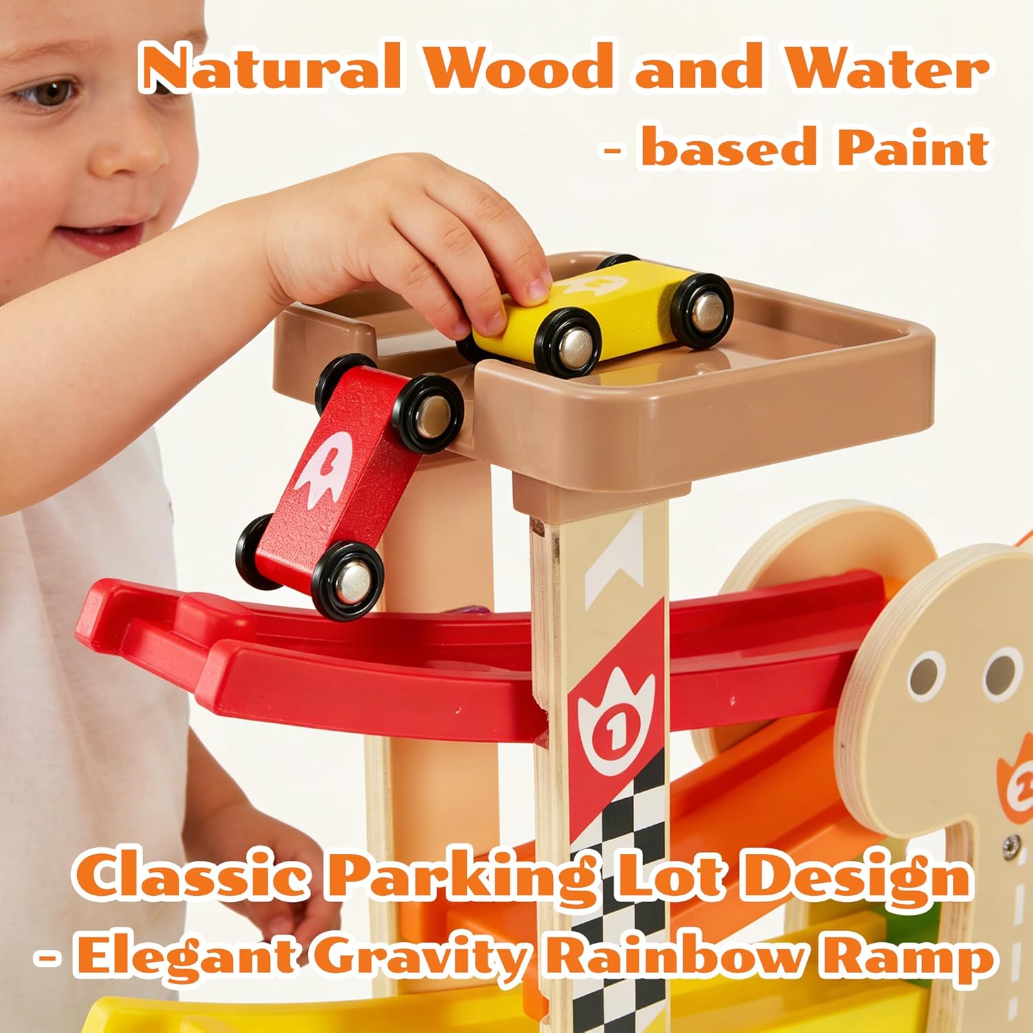 Toys for 2 Year Old Boy, Dinosaur Themed Wooden Car Ramp, Gifts for 1 2 3 4 Year Old Toddler