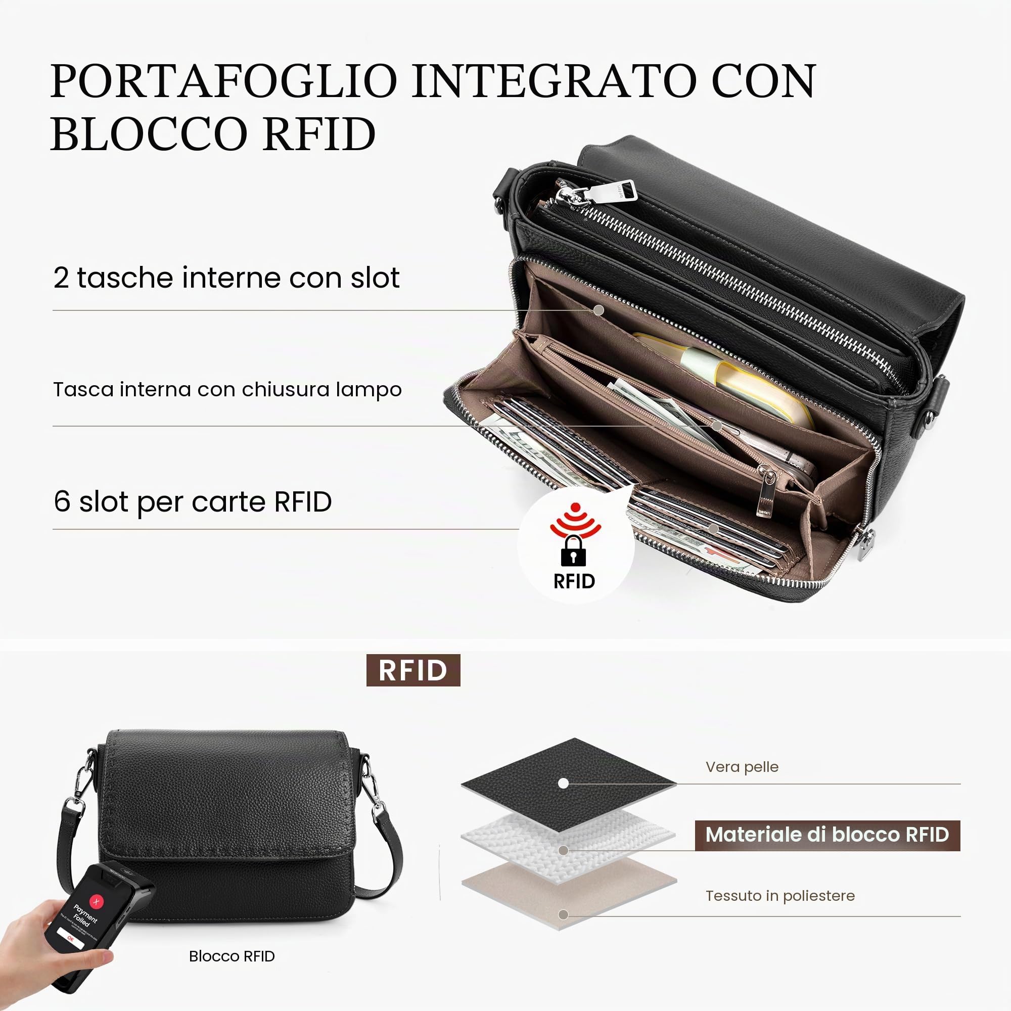 befen Borse a tracolla in vera pelle per le donne borsa media con portafoglio RFID integrato da donna morbida borsa a tracolla
