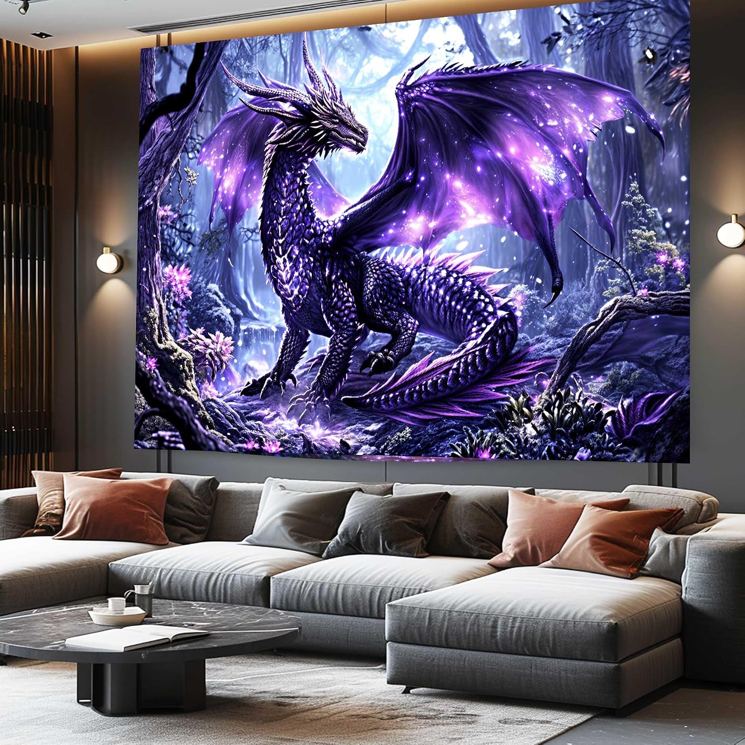 Amazon.com: Bcsewcg Purple Dragon Wall Tapestry, Medieval Fantasy ...