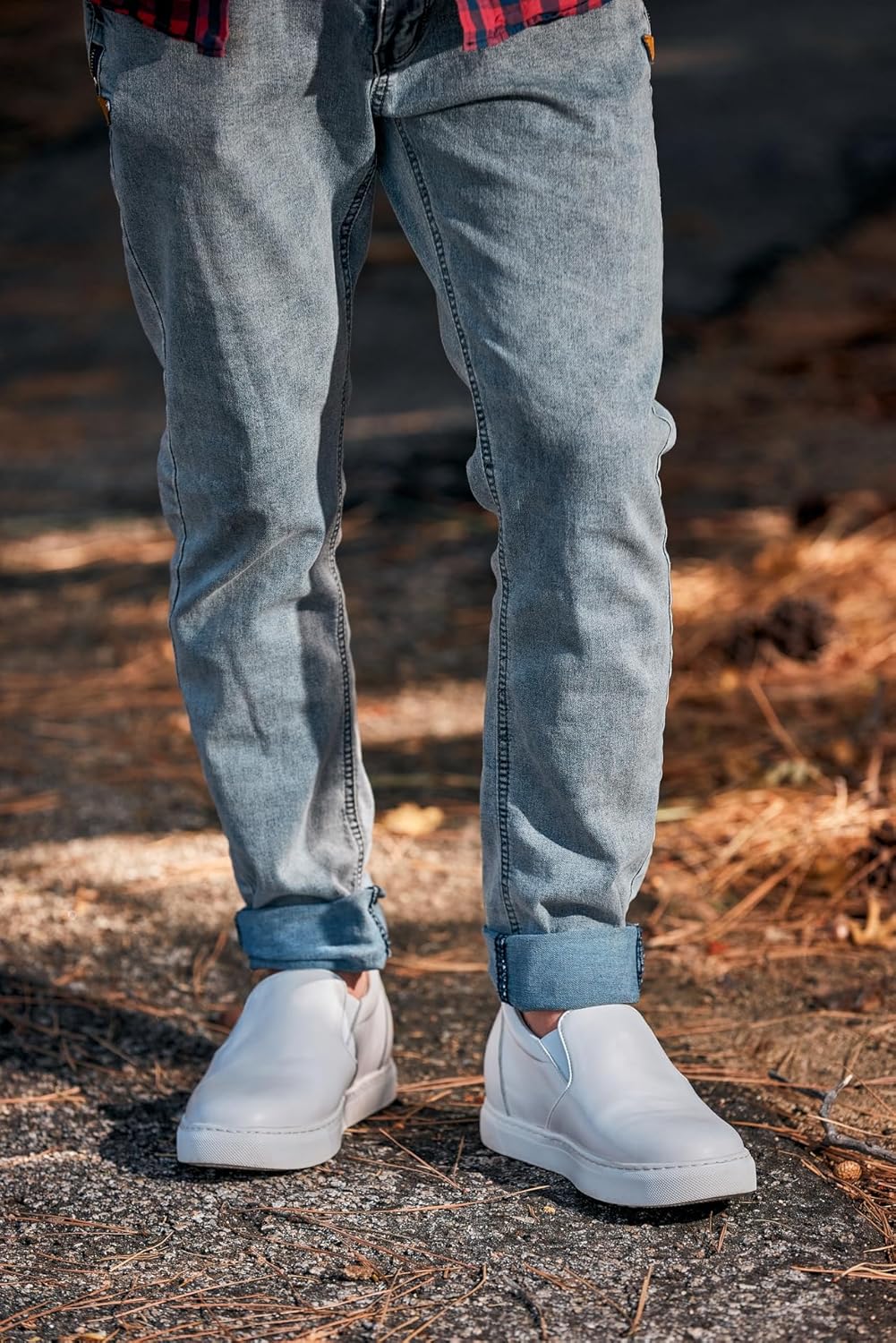 CALTO Men's Invisible Height Increasing Elevator Shoes - White Nappa Leather Slip-on Lightweight Casual Loafers - 2.6 Inches Taller - T1022 - Size 7 D(M) US - Image 9