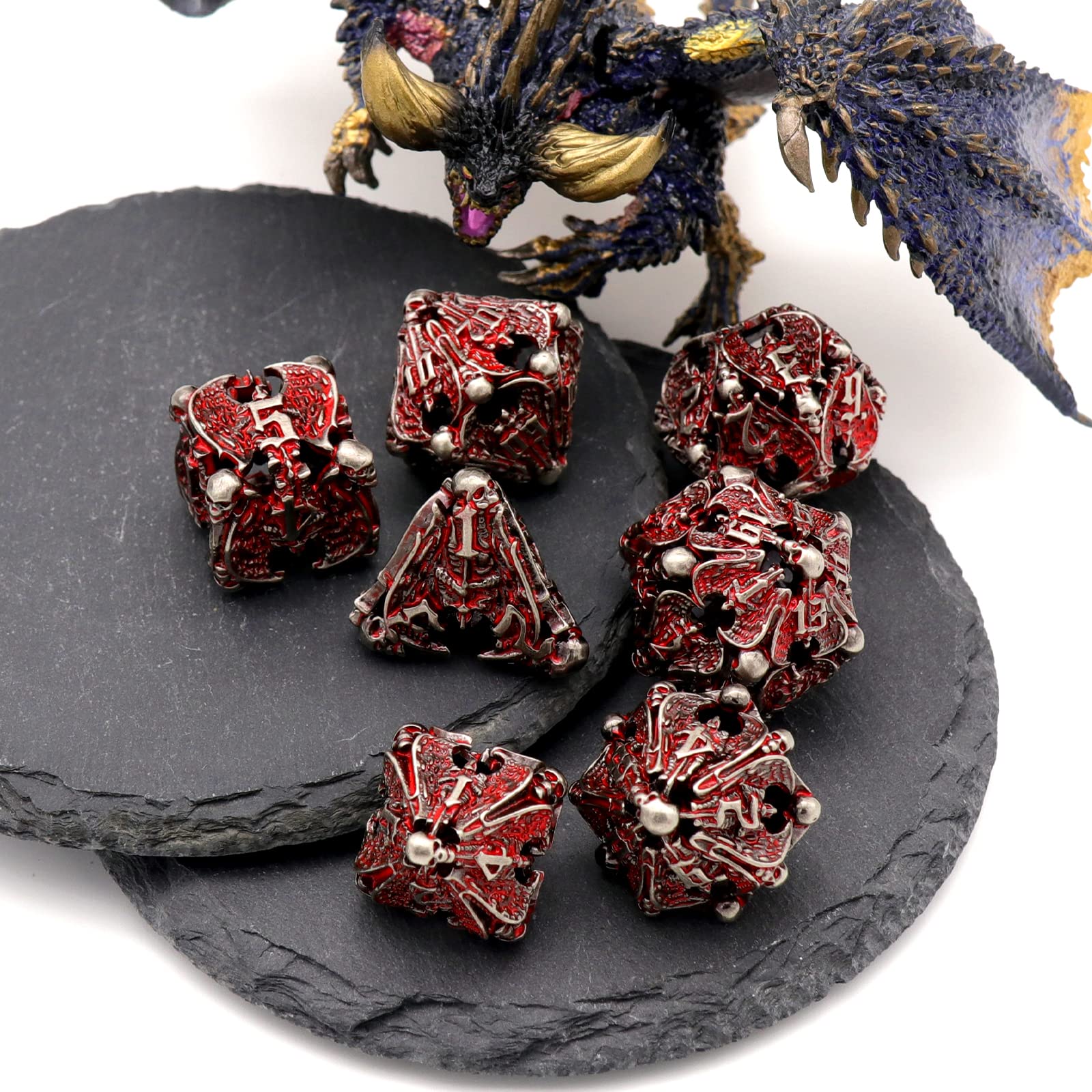 Dice Games Dice for Dungeons and Dragons Polyhedral Dice Set Angel HNCCESG Dice Role Game Hollow Metal Dice D4/D6/D8/D10 (0-9 and 00-90)/D12/D20 7pcs with Metal Box - Image 4