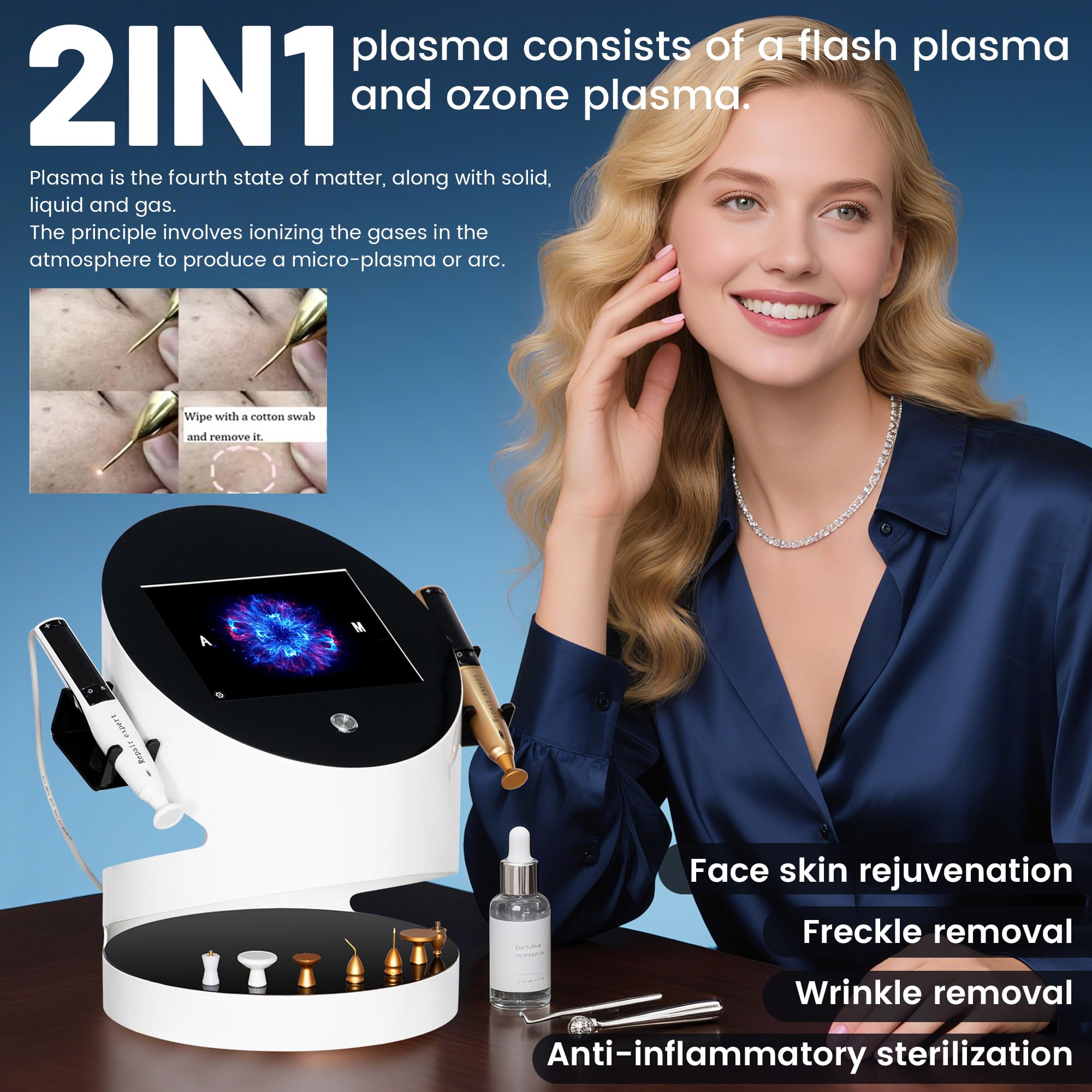 Macchina viso al plasma 2 in 1 con ozono e manipolo dorato
