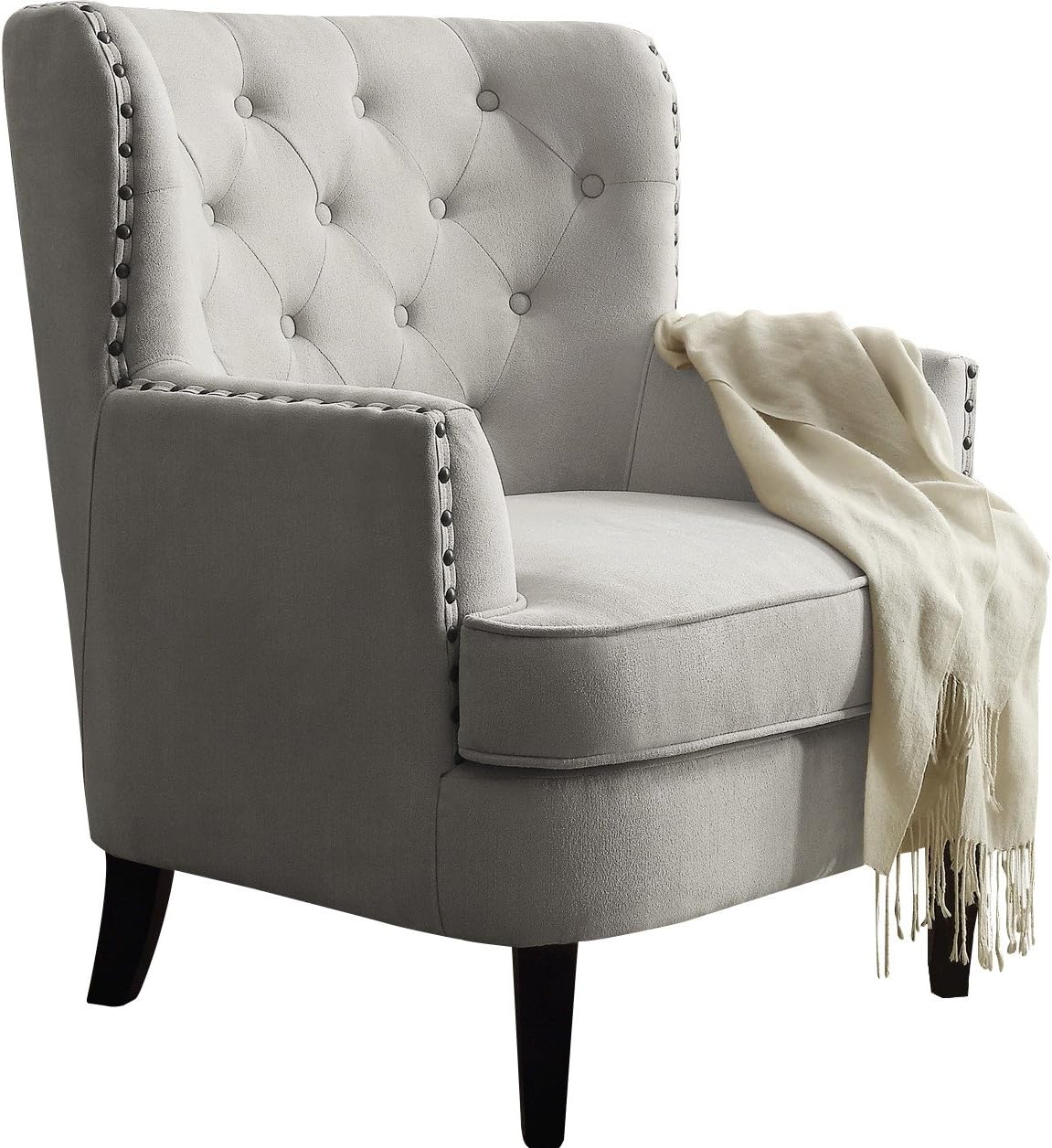 Rosevera Gustavo Collection Linen Upholstered Club Armchair with Nailhead Accents for Living Room, Standard Size, Velvet Beige : Home & Kitchen