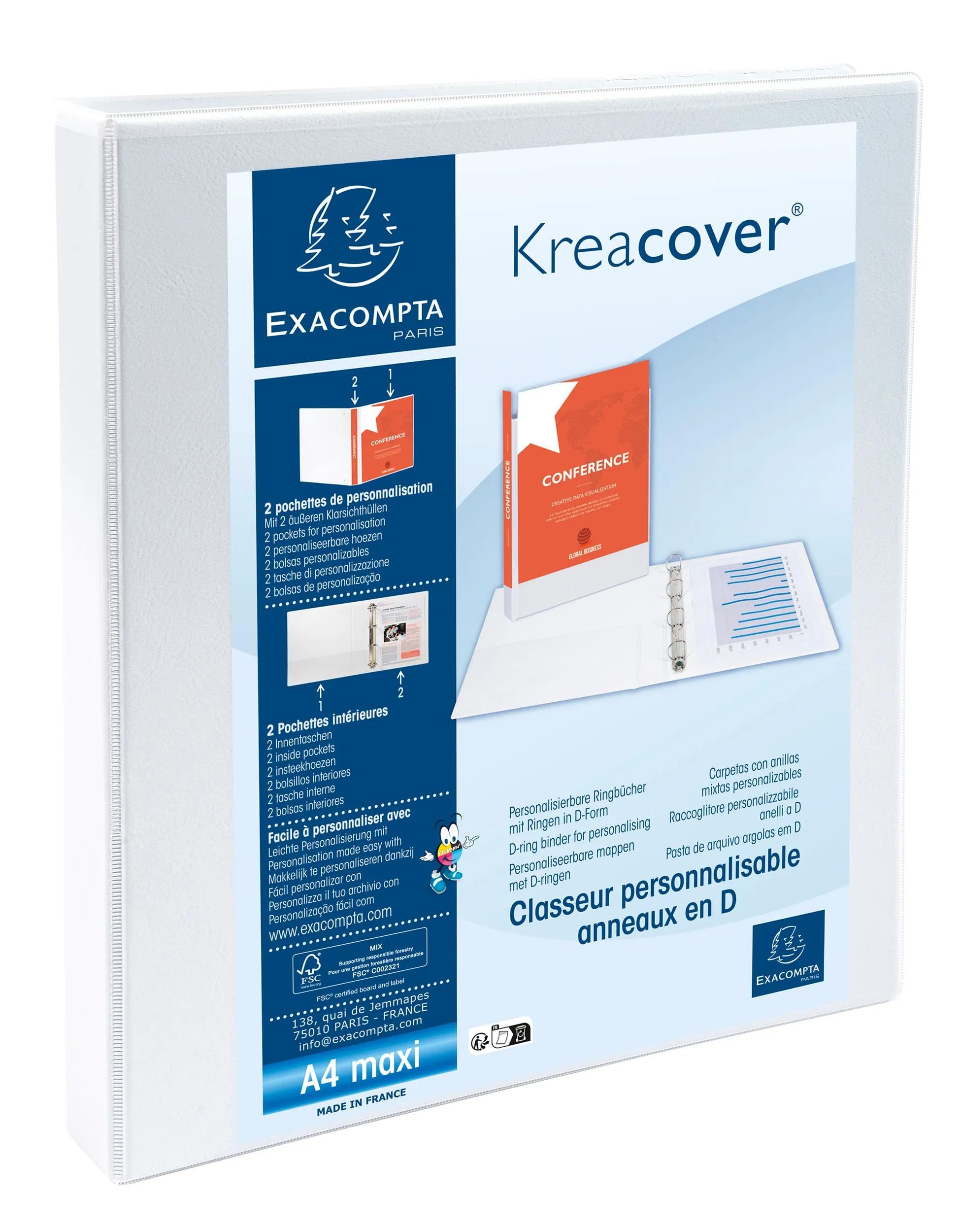 Exacompta 10 Ring Binders Customisable 2 Pockets A4 4 Rings White