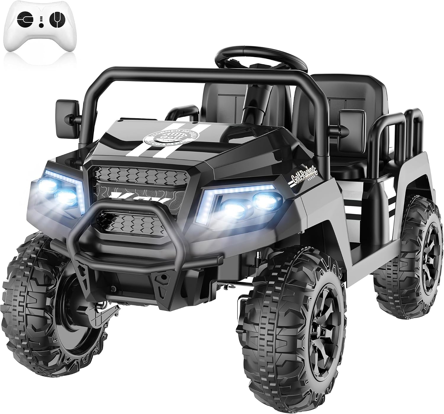24V 4-Seaters Electric Ride on Car for Big Kids, 4WD Kids Golf Cart, Black | 4-Wheeler Suspension, Remote Control, 3 Speed, All-Terrain, 220 Lbs Load, Music Player & Light, Ride on Toys for Kids Age 3-8