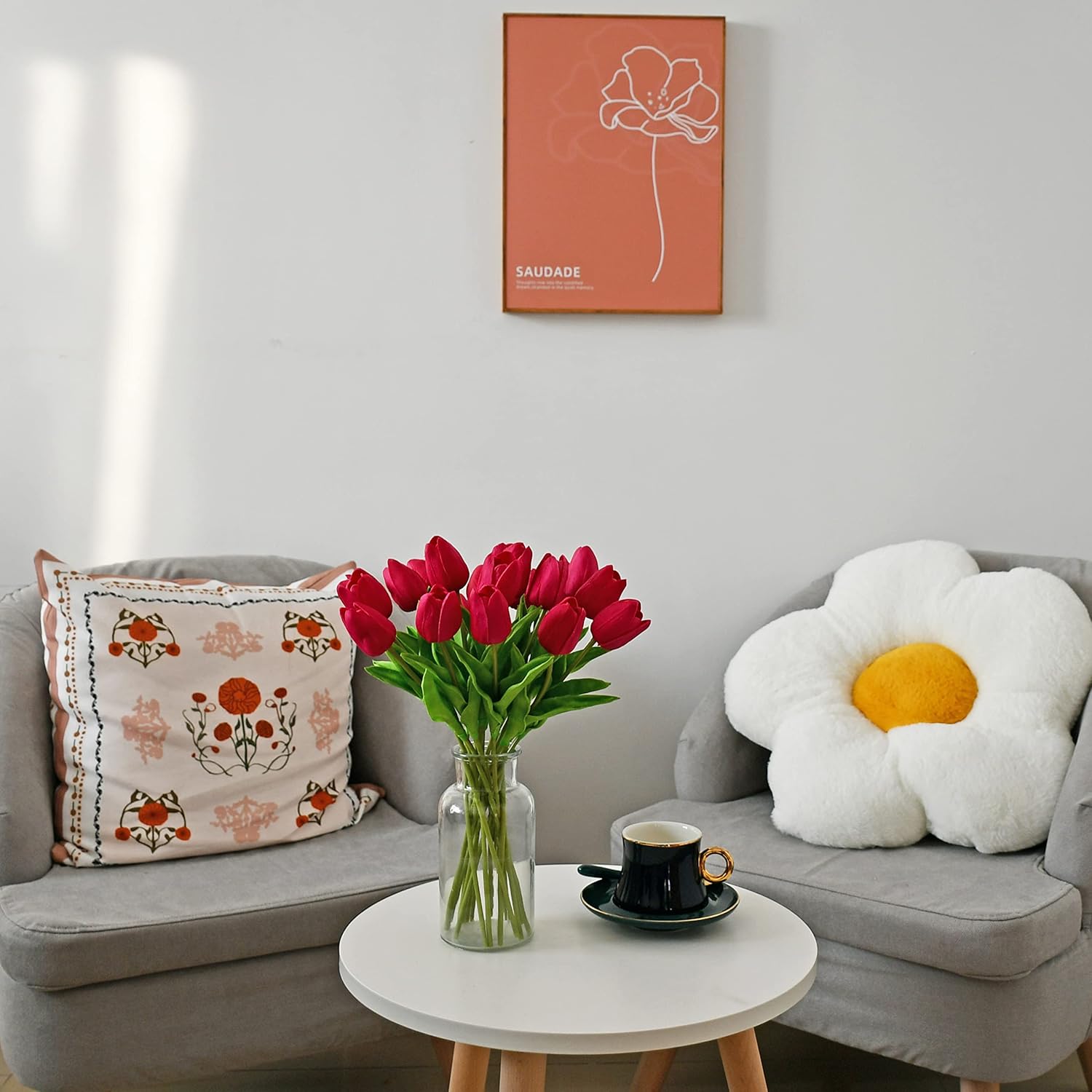 Mandy's Artificial Tulips 20 Stems Hot Pink PU Faux Flowers for Valentine's Day and Easter Decorations Wedding Home Decor 13.5 Inch - Image 6