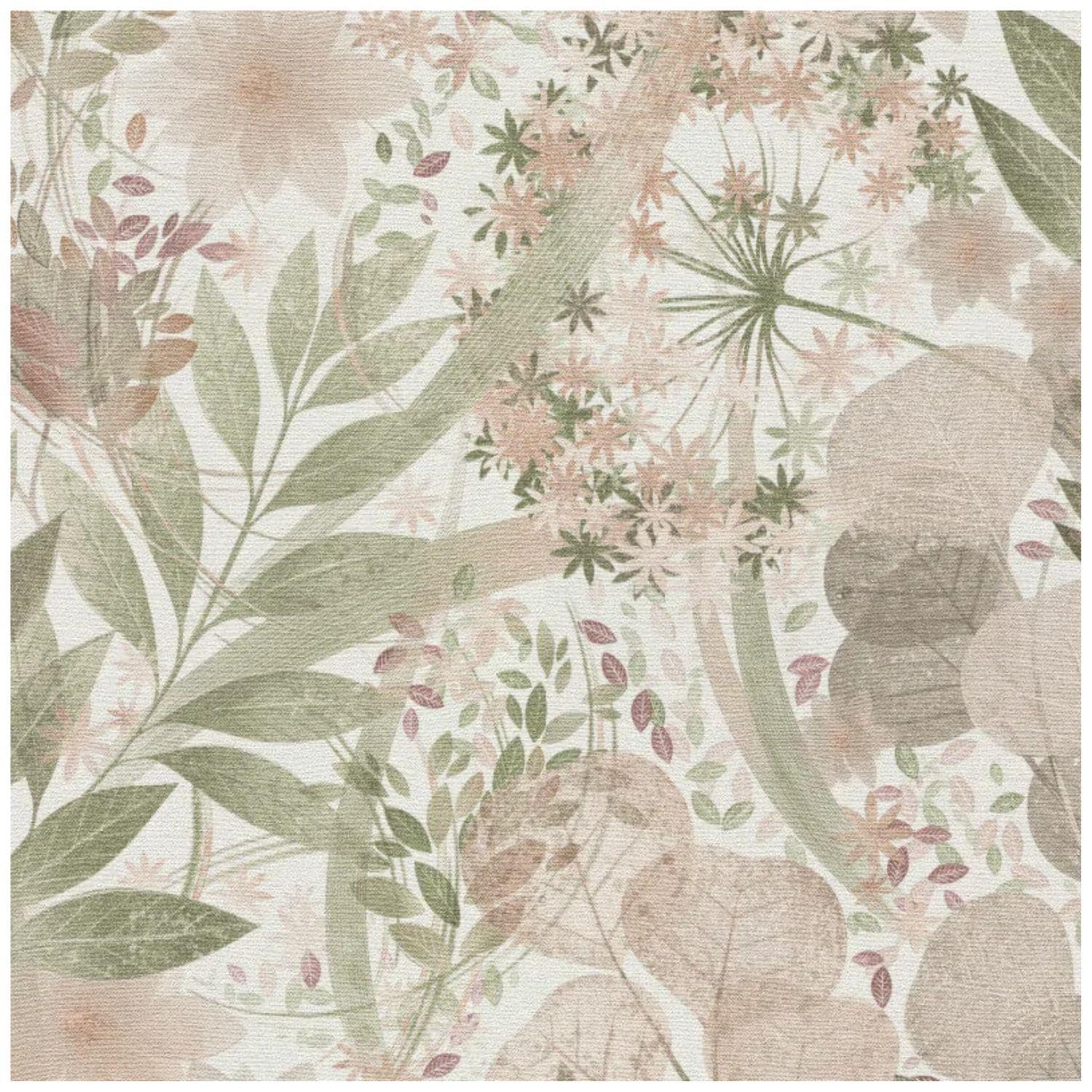 YöL Whimsical Garden Floral - Pink Off White Green - Contemporary Versatile Sophisticated - Feature Statement Wall - Dining Room Living Room Bedroom - Paste The Wall Washable Wallpaper