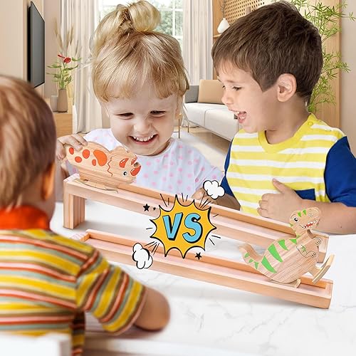 Miniatura 9 de Juguetes de dinosaurio de rampa de madera, paquete de 2  Juguetes Montessori de dinosaurio caminante para niños de 2 años, juguetes de bloques de