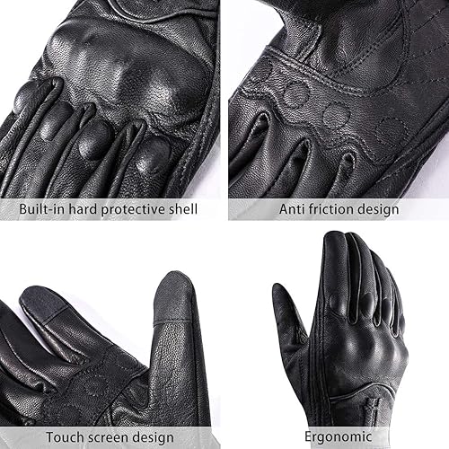 Miniatura 2 de Harssidanzar - Guantes de piel de cabra con pantalla táctil para hombre y motocicleta, GM028