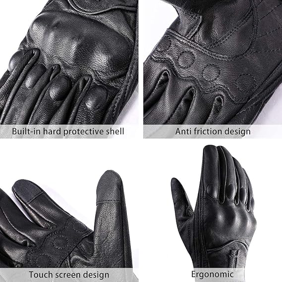 Harssidanzar Mens Touchscreen Full Finger Motorcycle Riding Gloves GM028