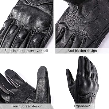 Harssidanzar Mens Touchscreen Full Finger Motorcycle Riding Gloves GM028
