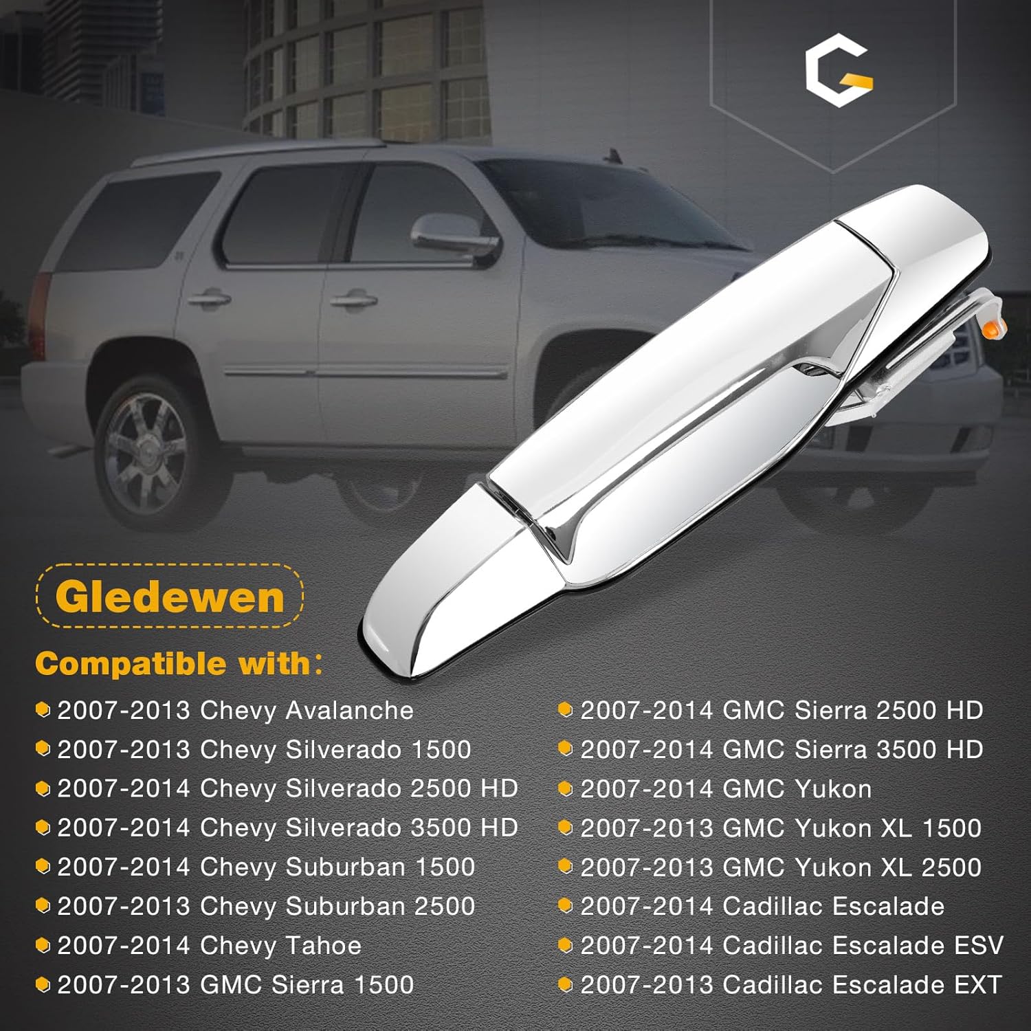 Exterior Chrome Door Handle Front Right Passenger Side | for 2007-2013 Chevy Silverado Suburban Tahoe Avalanche, GMC Sierra Yukon, Cadillac Escalade | Replaces# 15915150, 22738722, 25960526, 80545