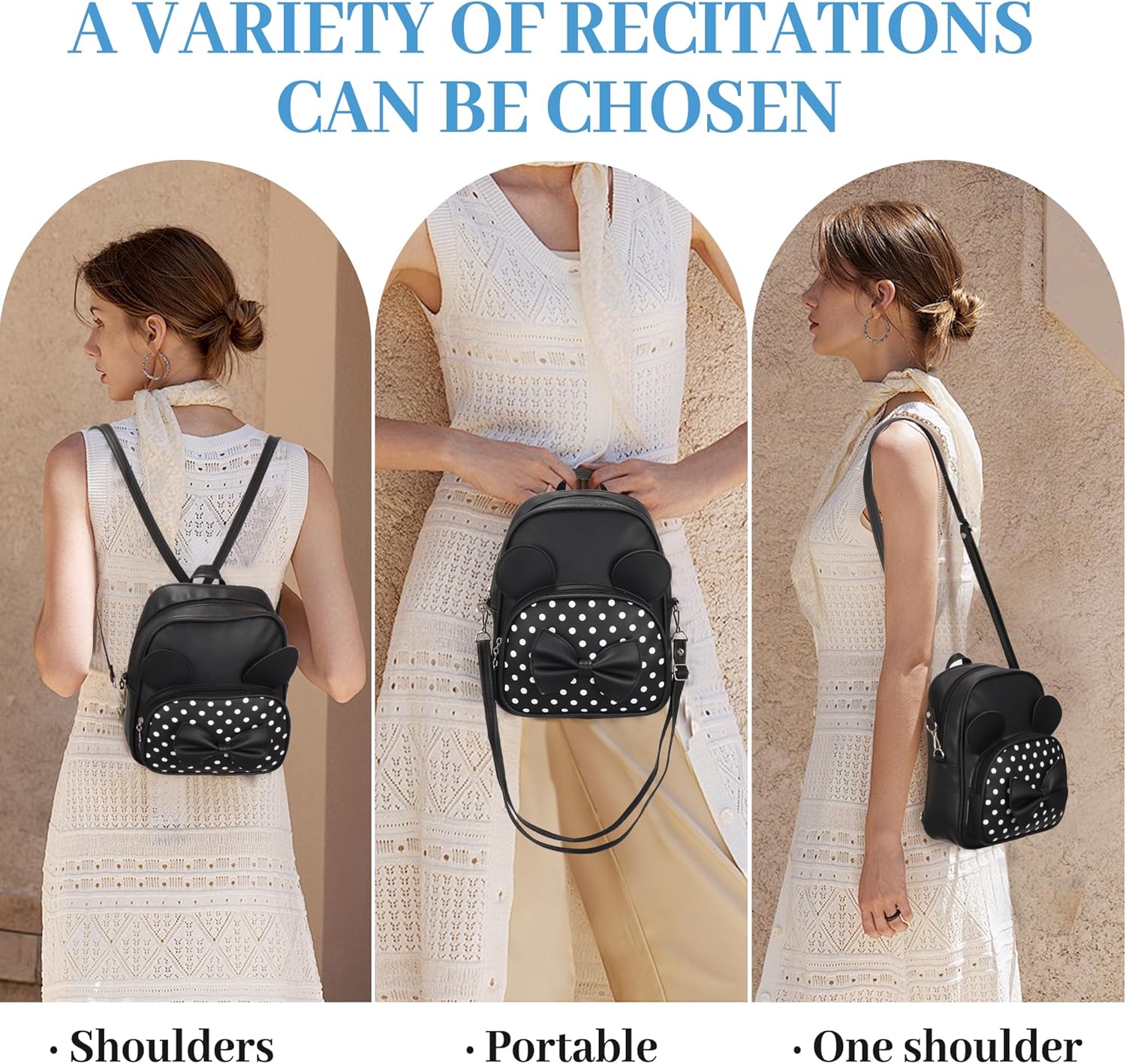 Mini Backpack for Girls Women Cute Bowknot Polka Dot Small Mouse Backpack for Kid Toddler Purse Shoulder Bag Daypacks (Black) - Image 7