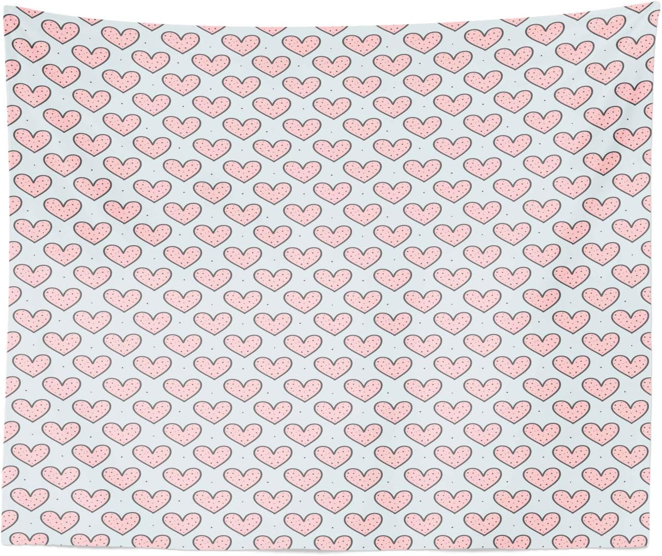 Lunarable Valentines Day Tapestry King Size, Romantic Theme Dotted Hearts Motifs Love Art February 14th, Wall Hanging Bedspread Bed Cover Wall Decor, 30" X 45", Blush Grey Pale Blue