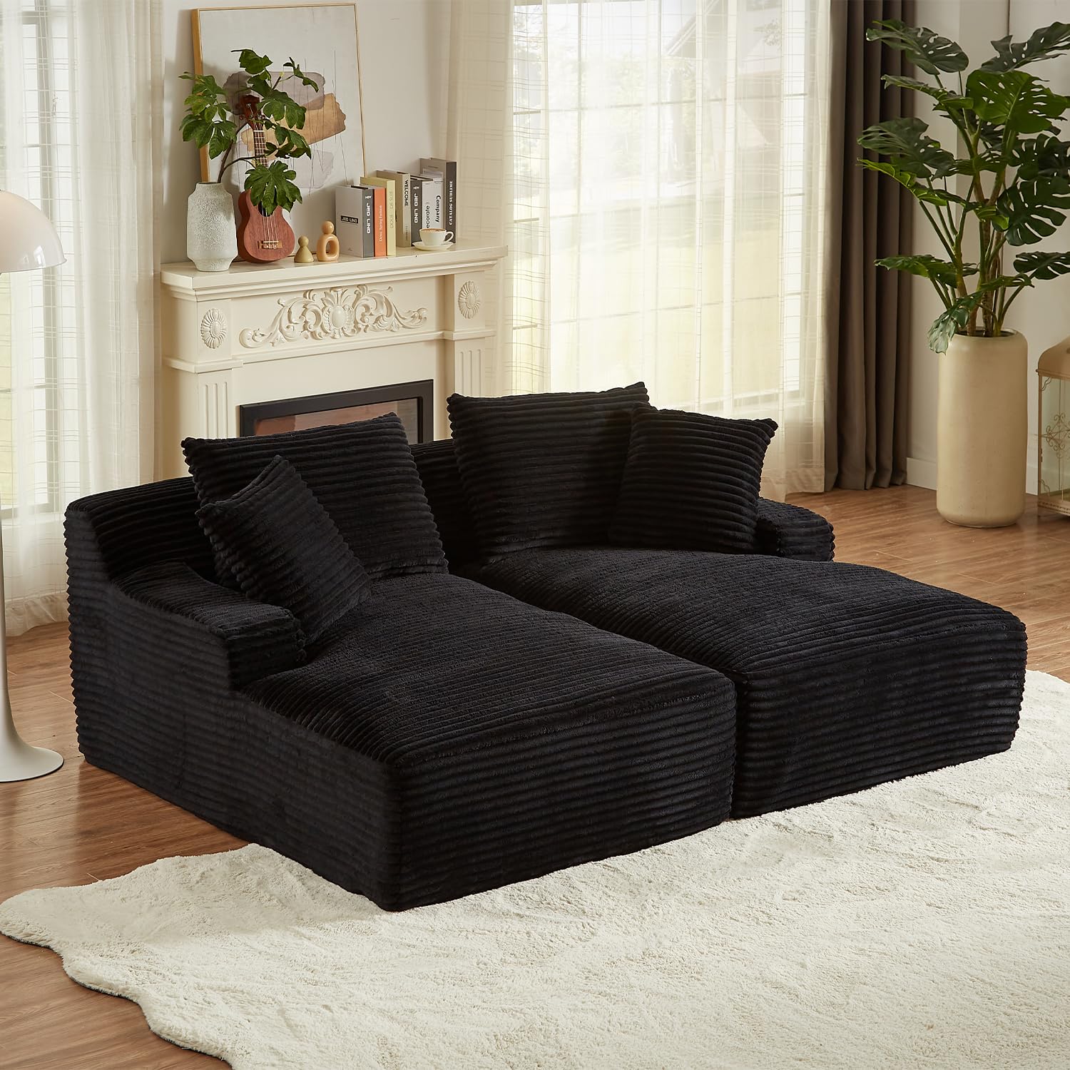 78.8" Oversized Double Chaise Lounge Sofa Indoor, Corduroy Boneless Couch Bed Comfy Foam Compressed Cloud Loveseat Sleeper Chair for Living Room Apartment Office